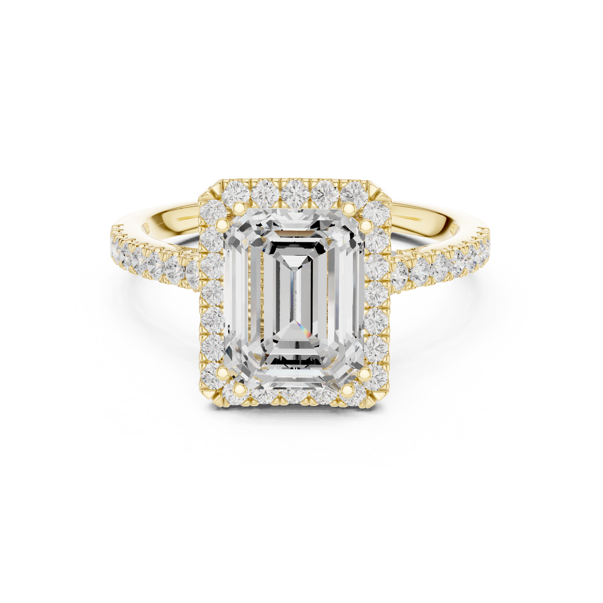 Vintage Inspired Emerald Cut Halo Wedding Ring