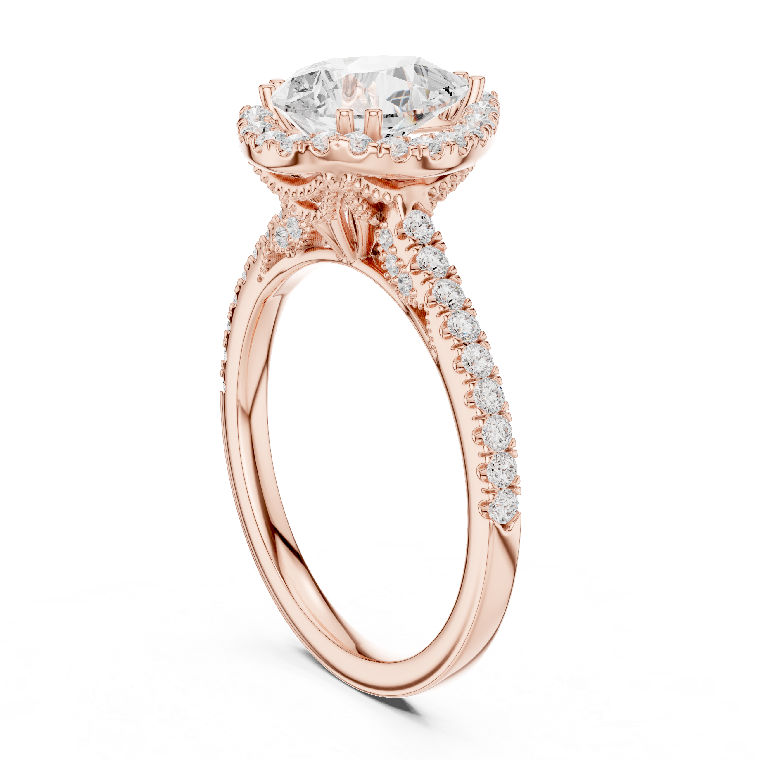 Vintage Inspired Pear Cut Halo Wedding Ring