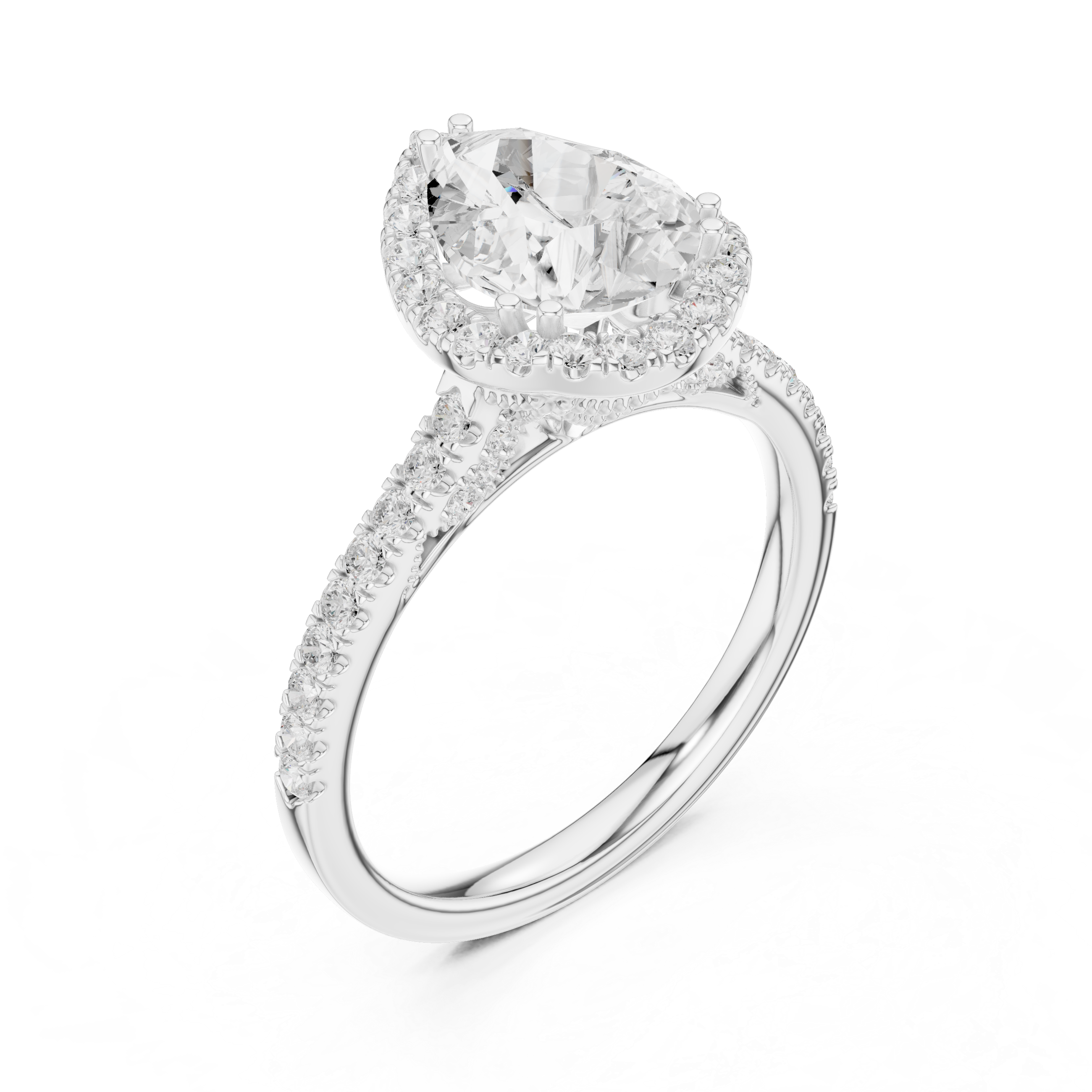 Vintage Inspired Pear Cut Halo Wedding Ring