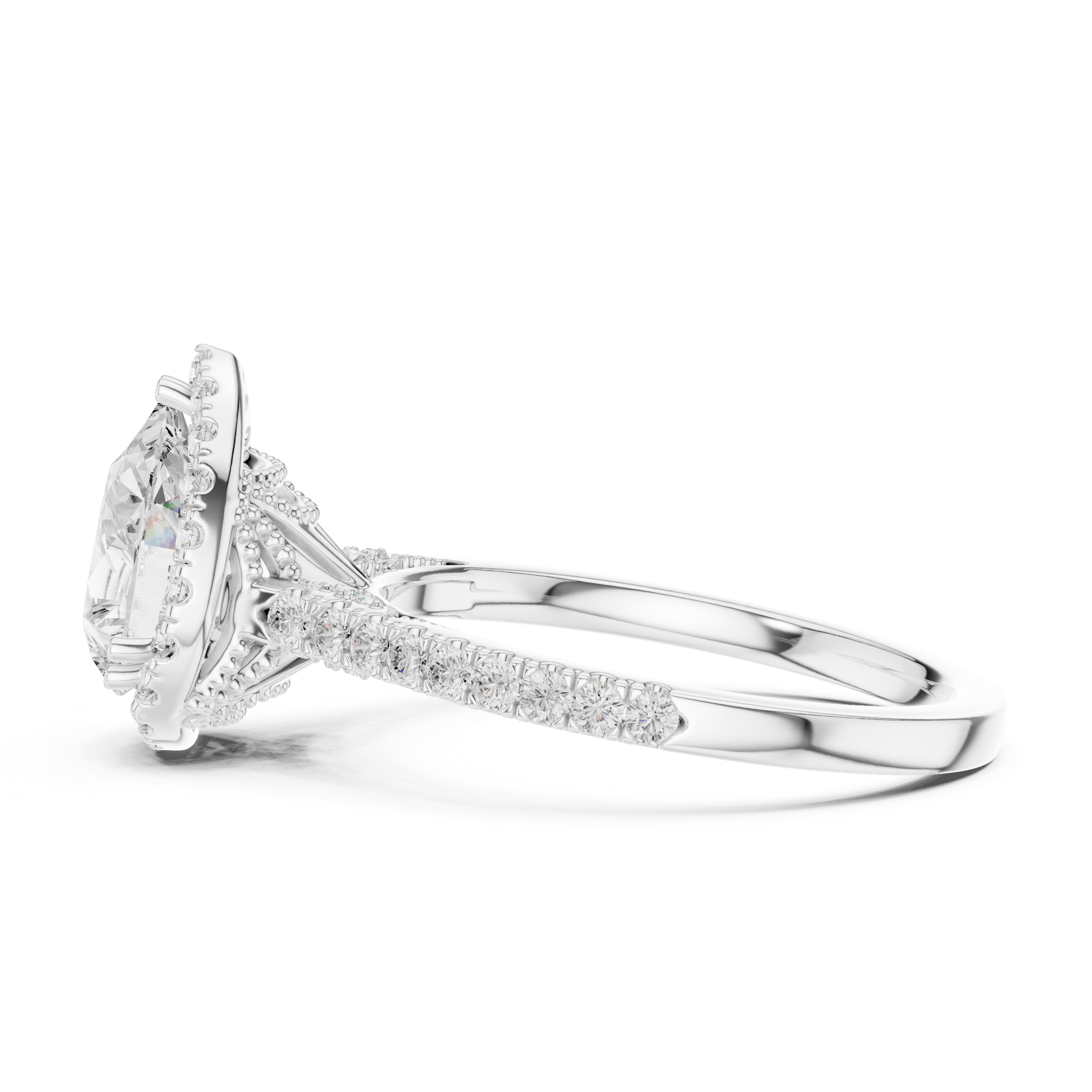 Vintage Inspired Pear Cut Halo Wedding Ring