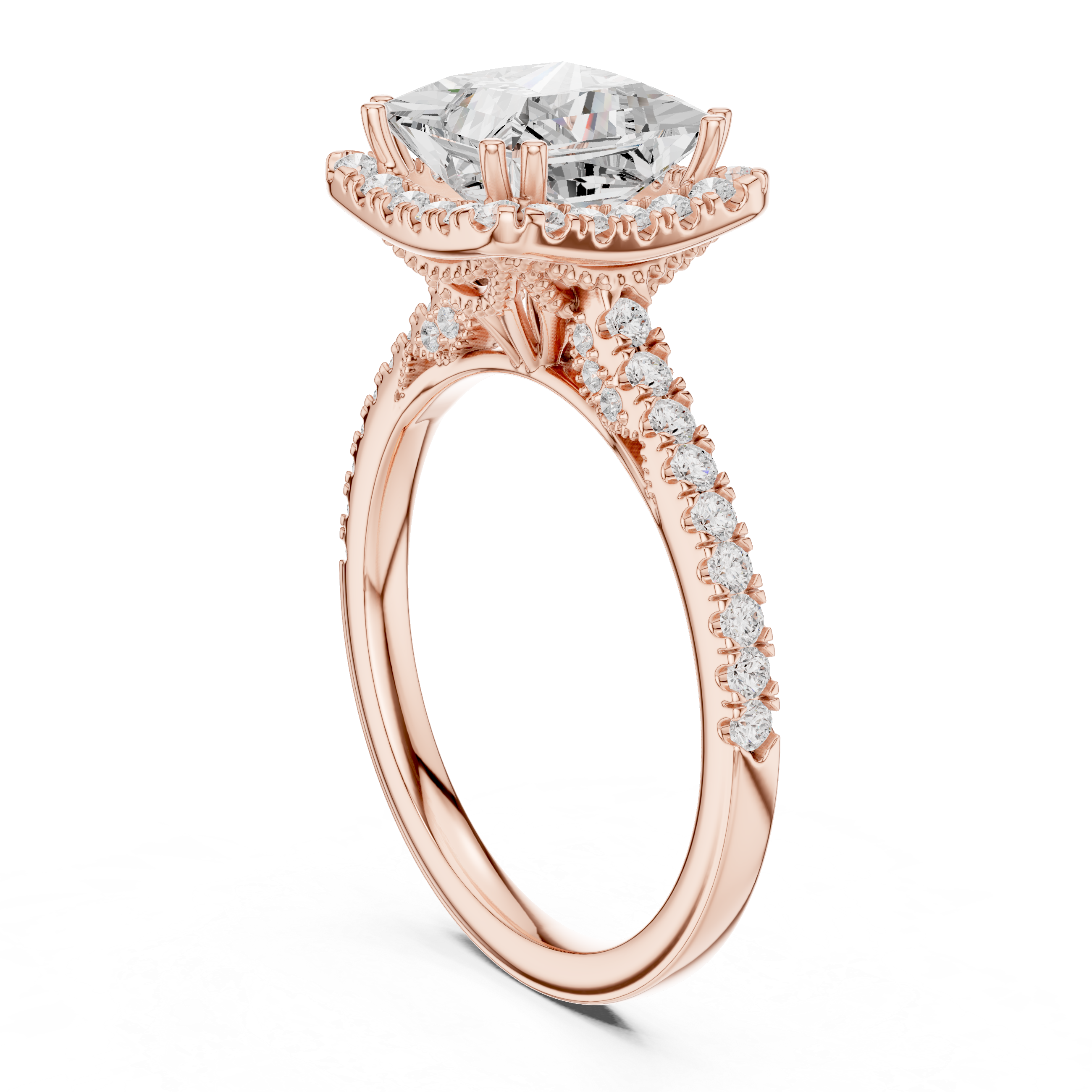 Vintage Inspired Princess Cut Halo Wedding Ring