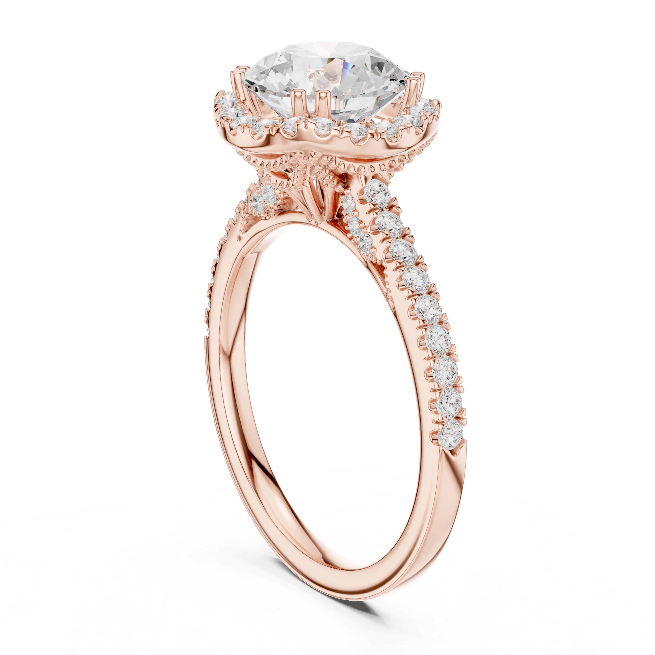 Vintage Inspired Round Cut Halo Wedding Ring