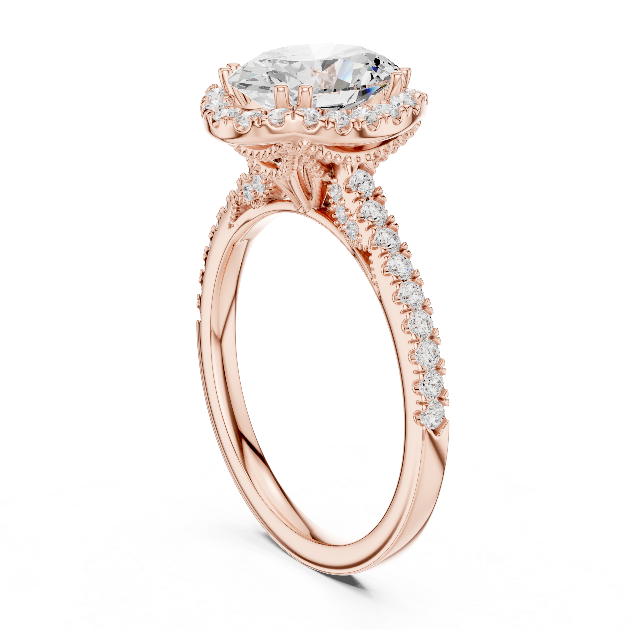 Vintage Inspired Oval Cut Halo Wedding Ring