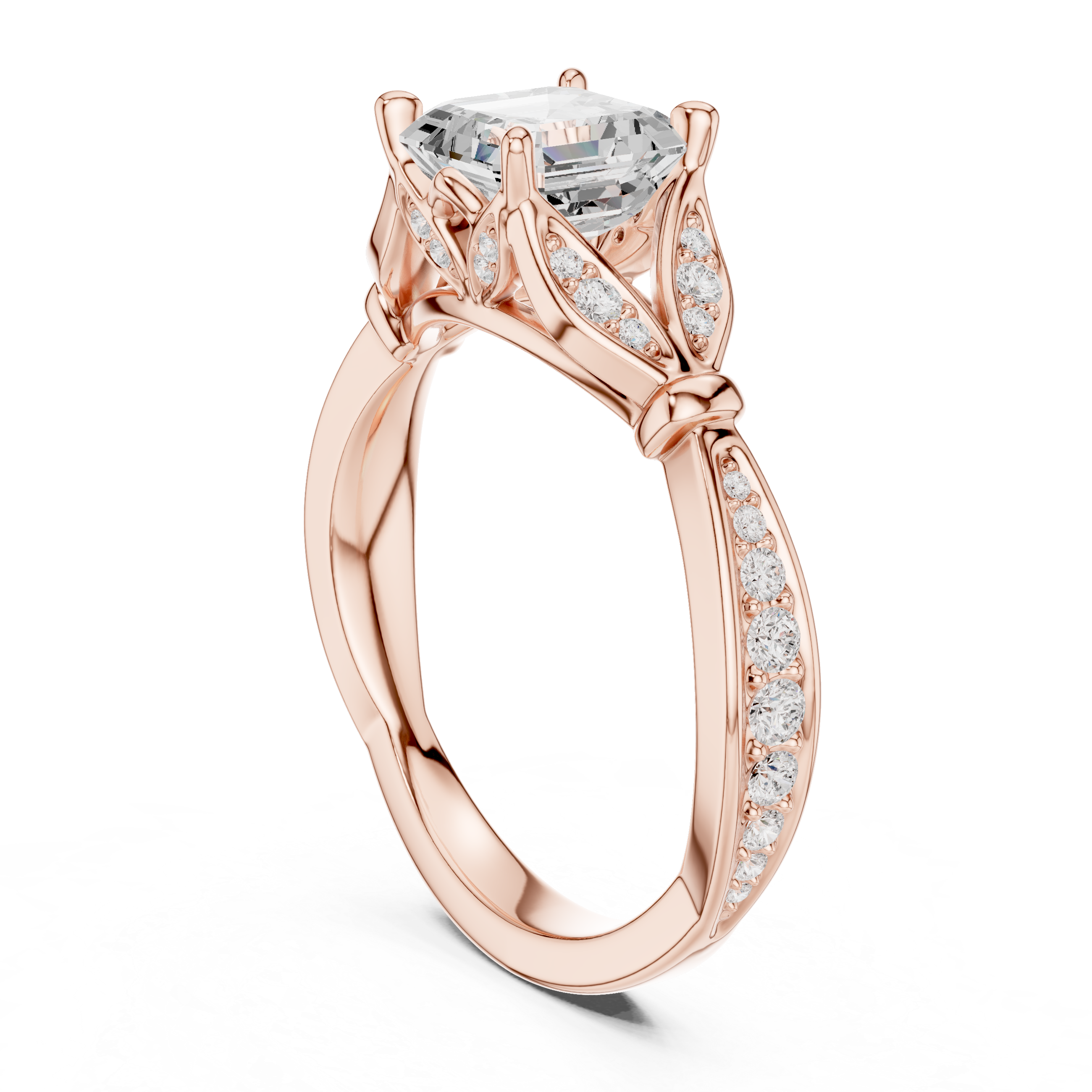 Vintage Inspired Asscher Cut Lab Diamond Engagement Ring