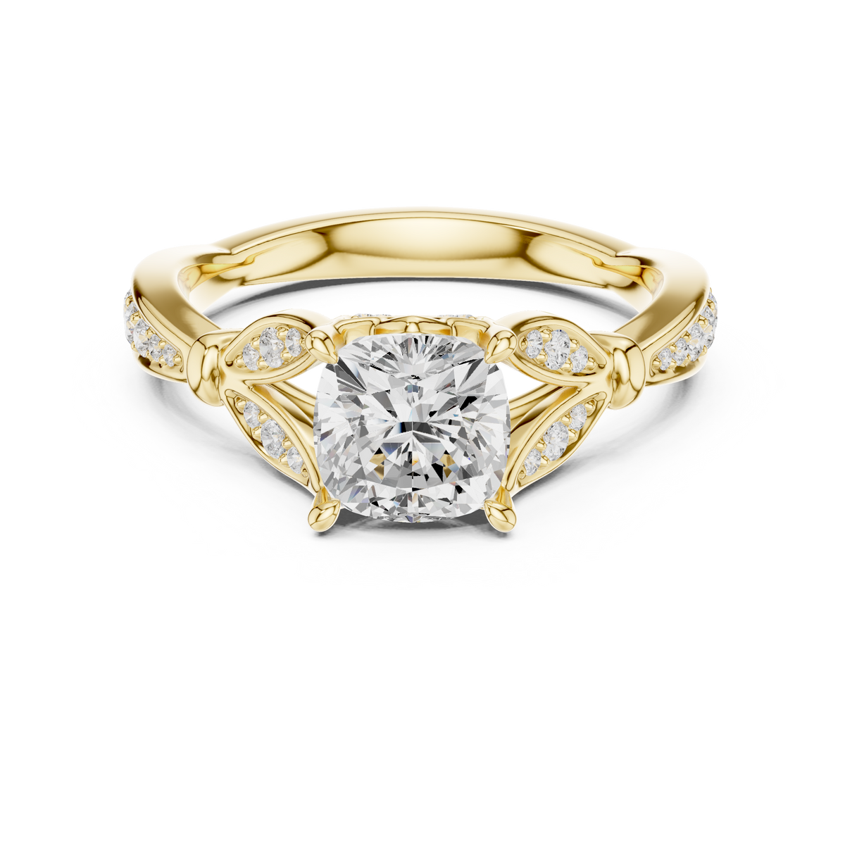 Vintage Inspired Cushion Cut Lab Diamond Engagement Ring