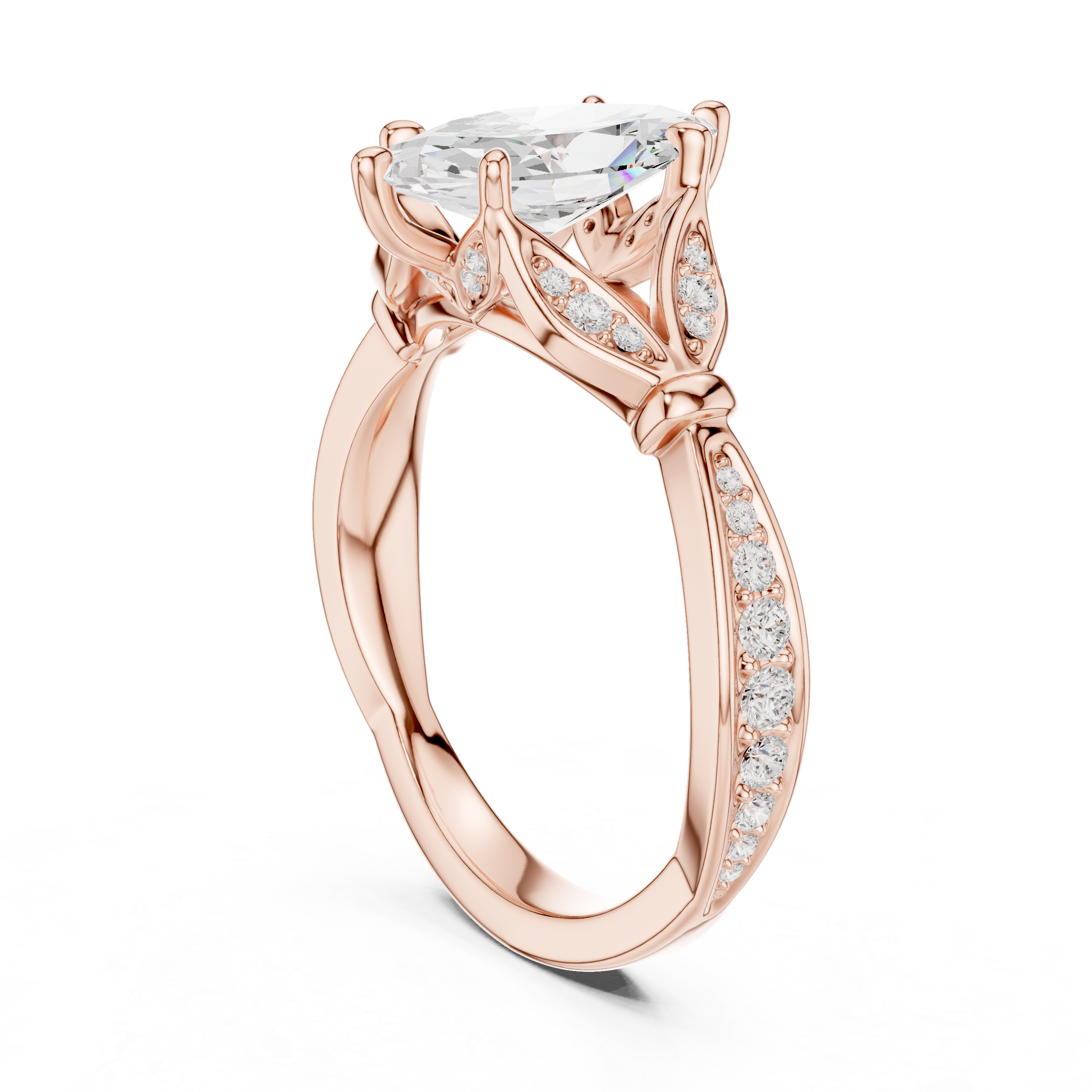 Vintage Inspired Marquise Cut Lab Diamond Engagement Ring