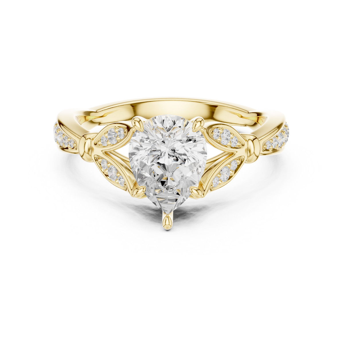 Vintage Inspired Pear Cut Lab Diamond Engagement Ring