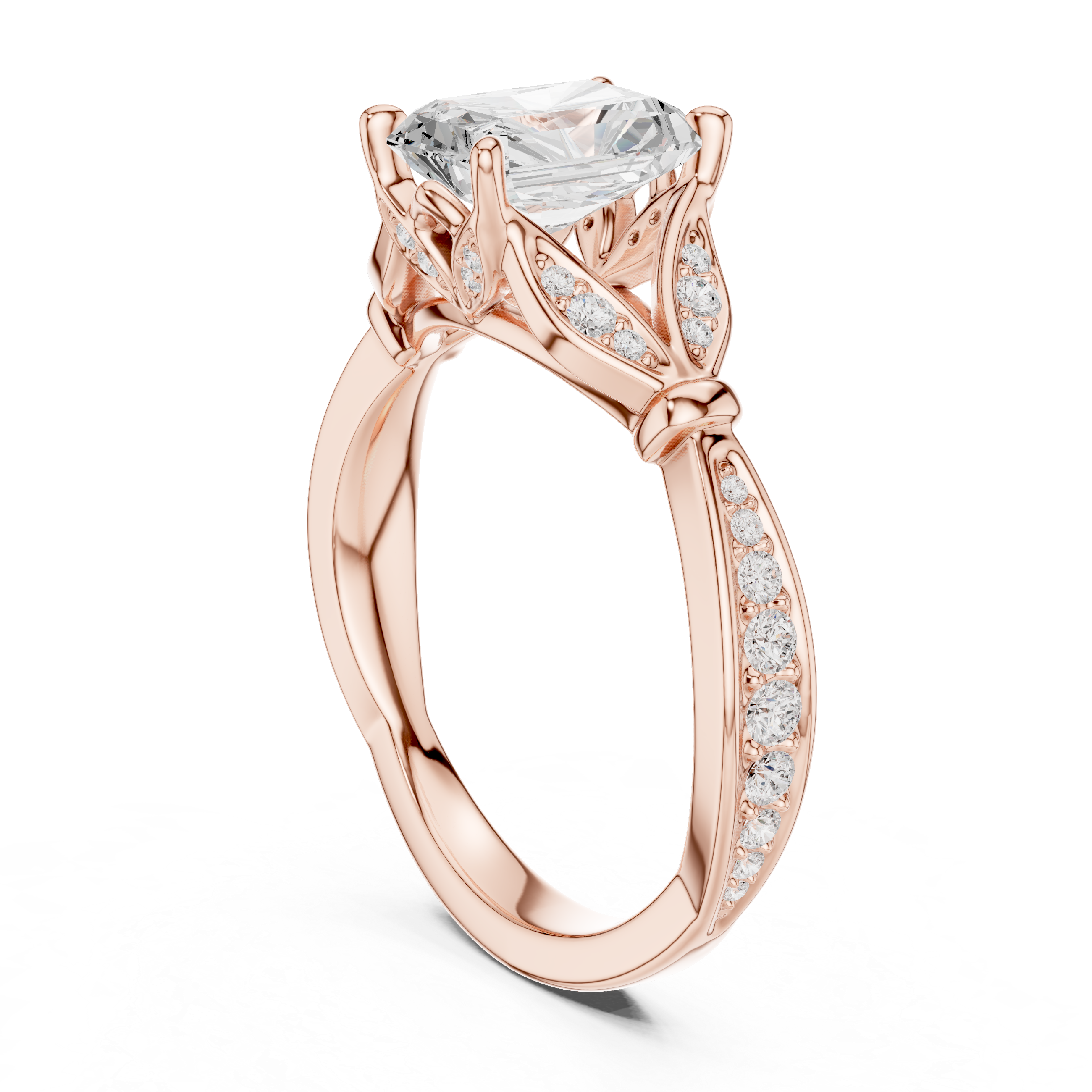 Vintage Inspired Radiant Cut Lab Diamond Engagement Ring