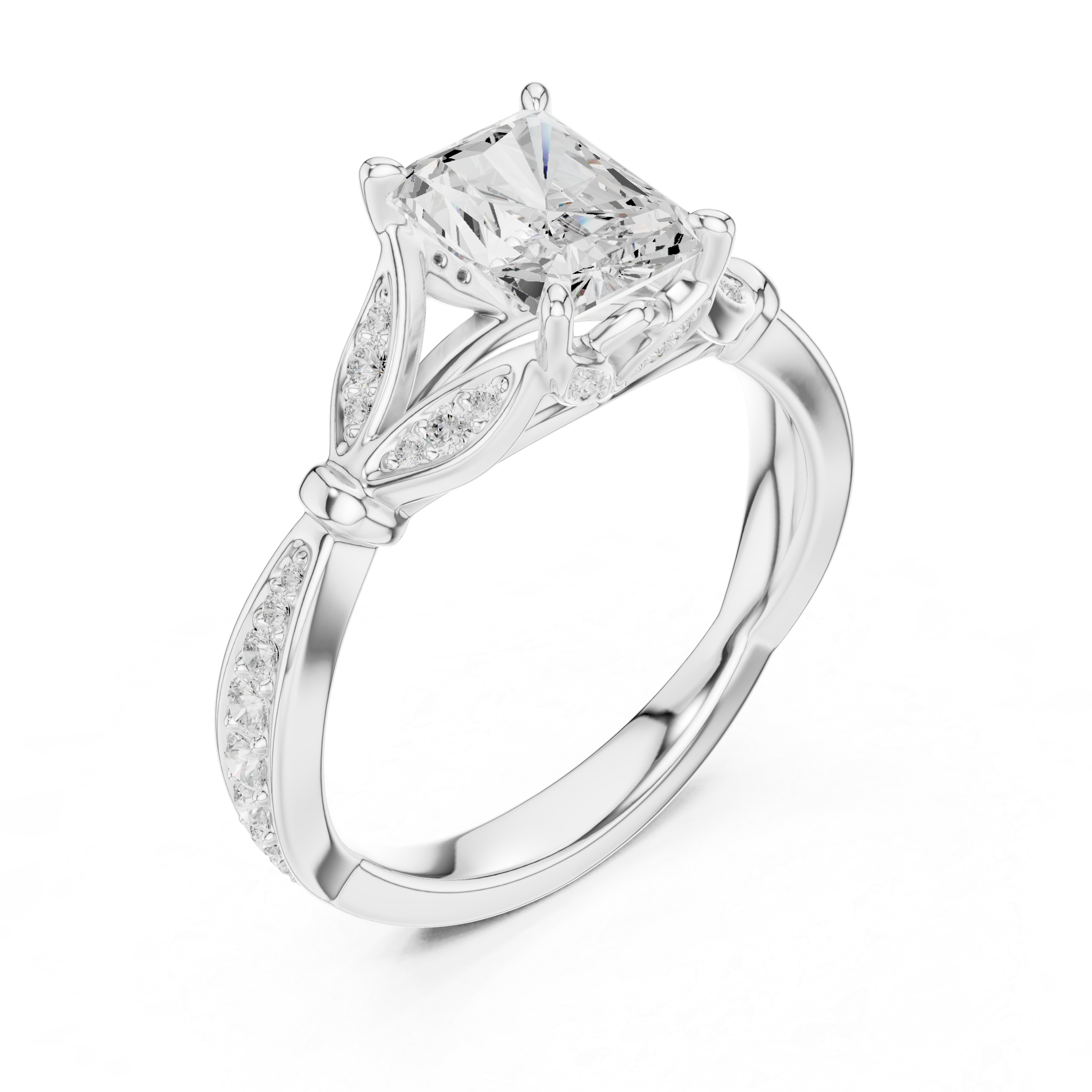 Vintage Inspired Radiant Cut Lab Diamond Engagement Ring