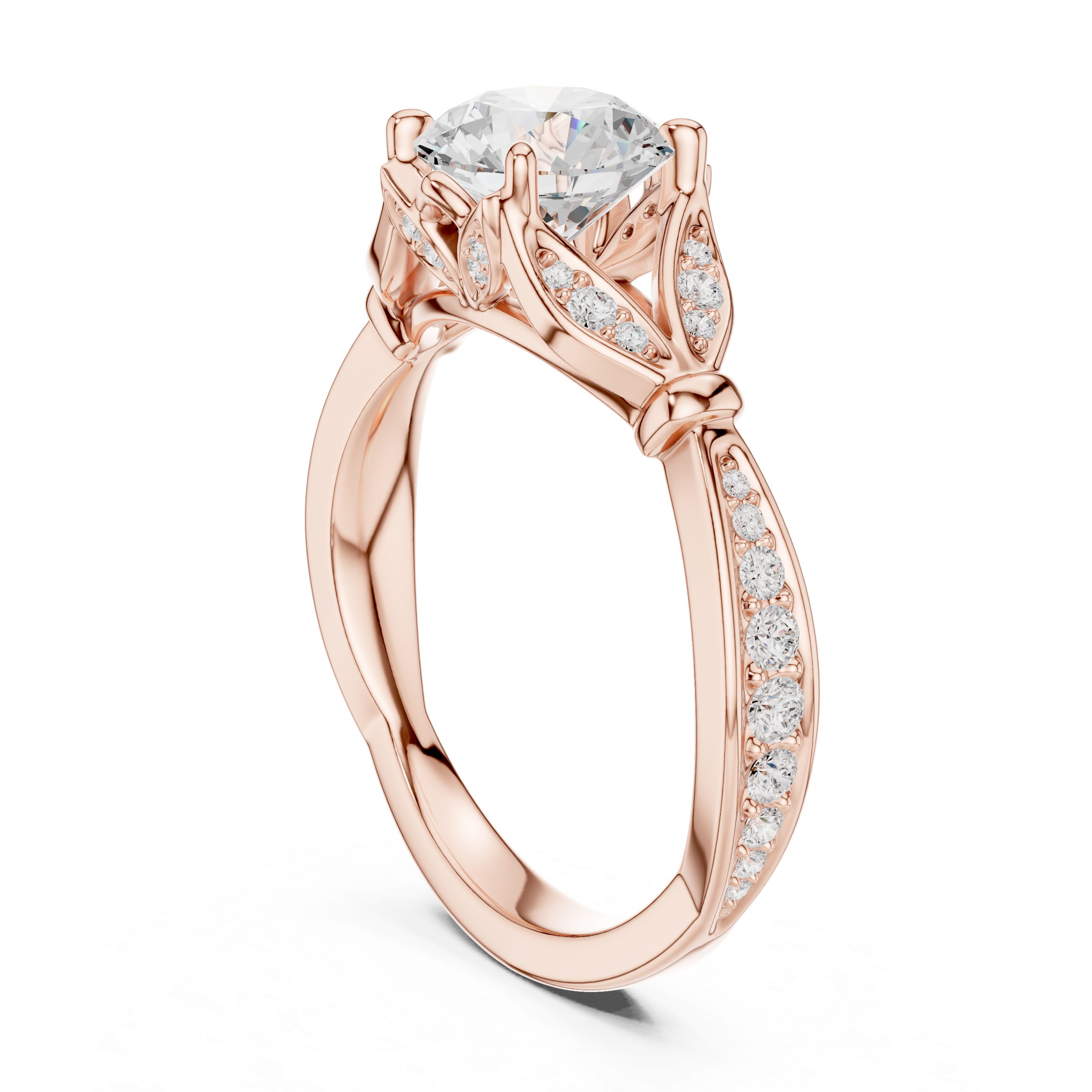 Vintage Inspired Round Cut Lab Diamond Engagement Ring