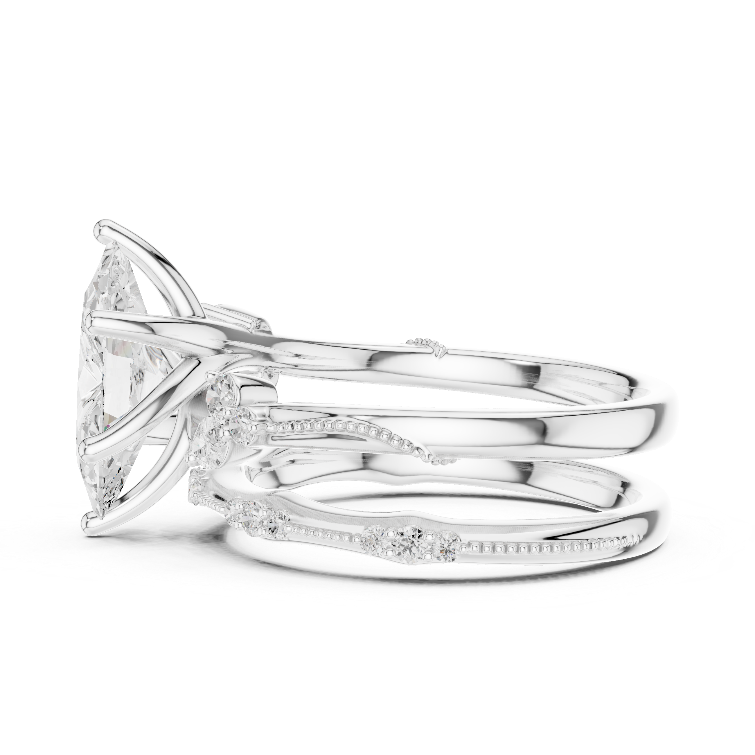 Marquise Cut Milgrain Wedding Ring Set