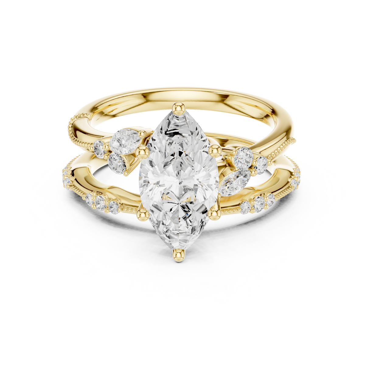 Marquise Cut Milgrain Wedding Ring Set