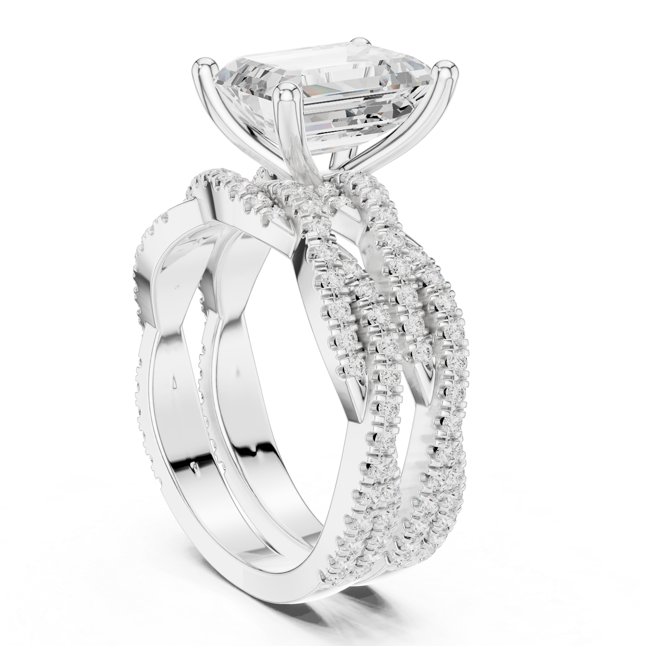 Emerald Diamond Twisted Pave Bridal Ring Set