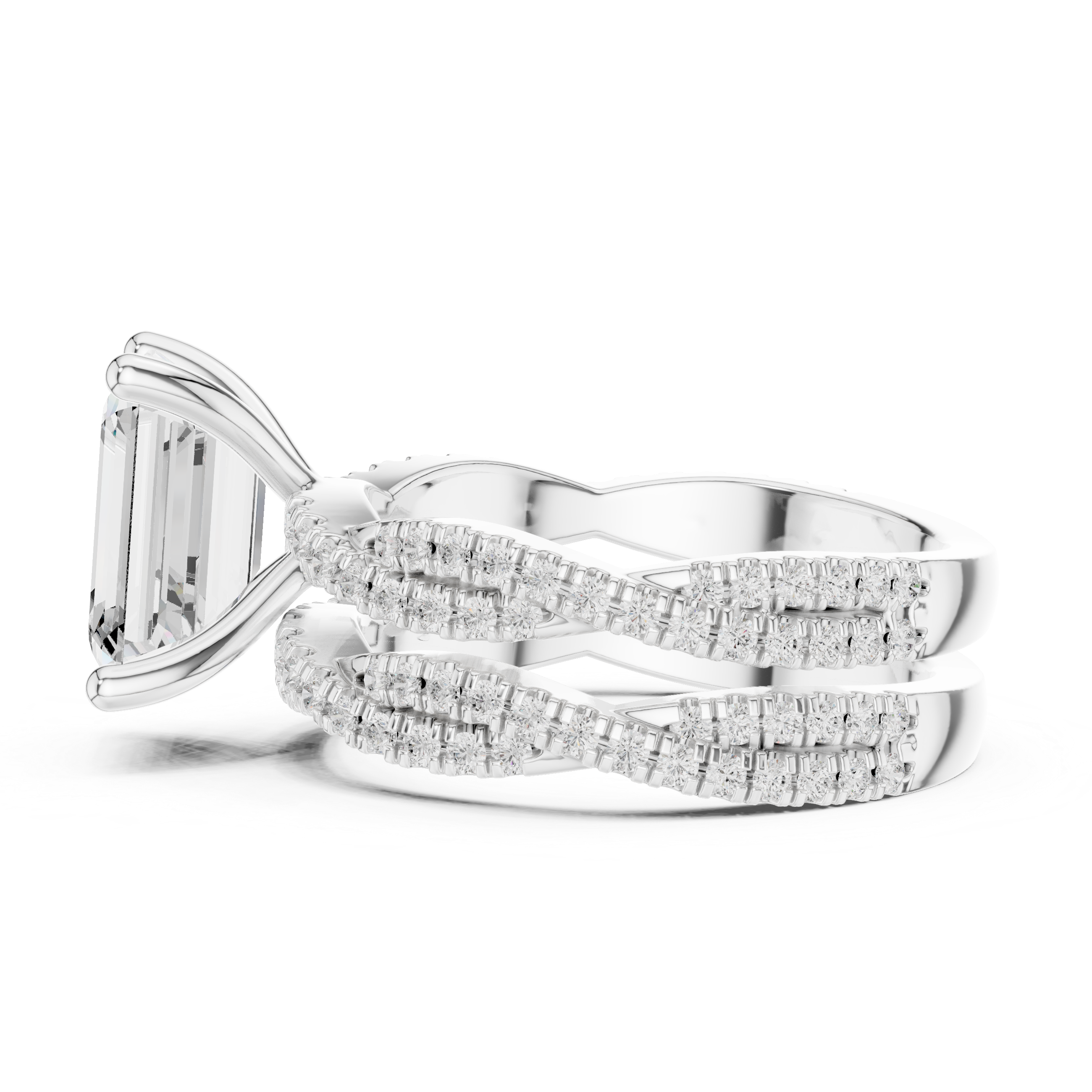 Emerald Diamond Twisted Pave Bridal Ring Set