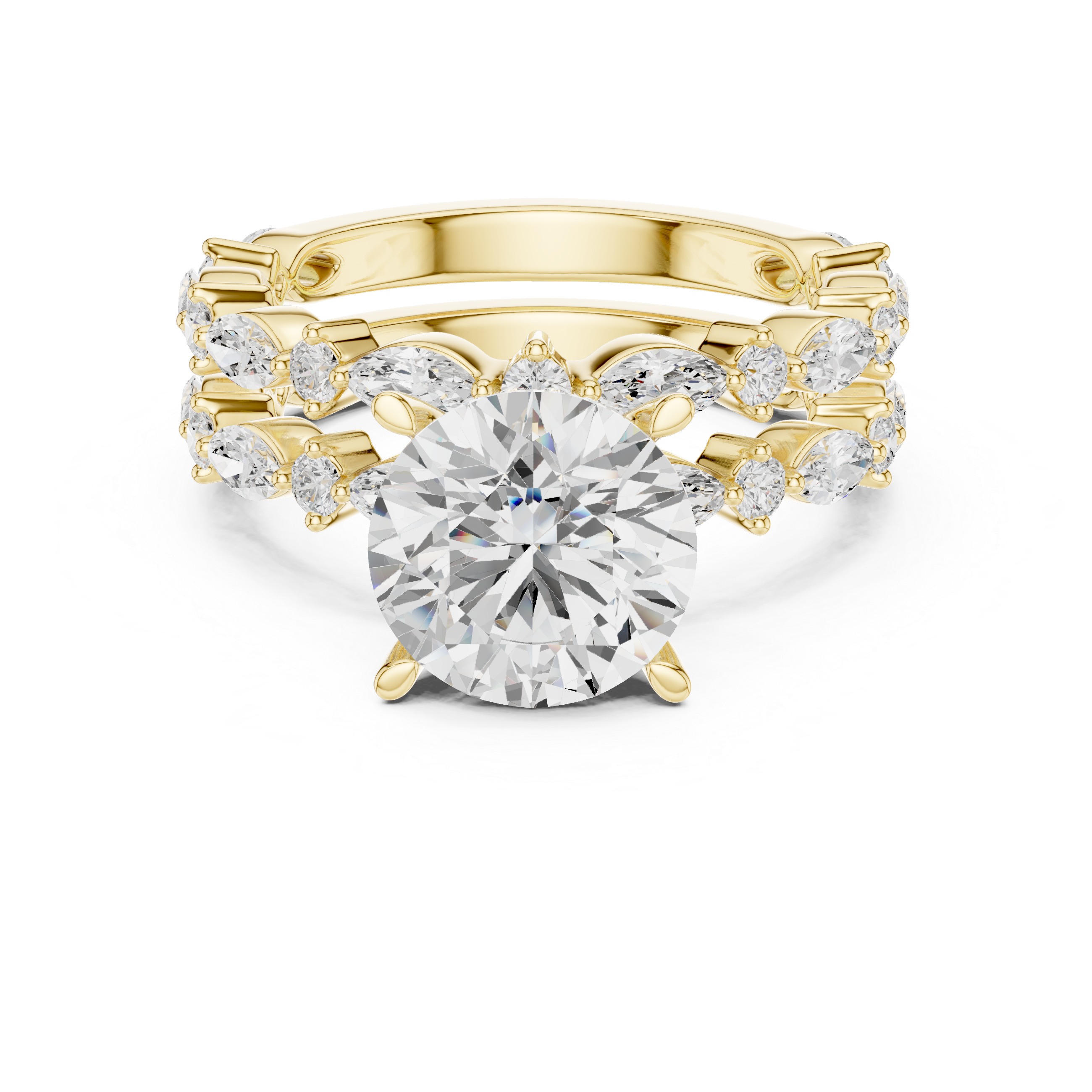 Round Diamond Double Band Marquise Accent Ring Set