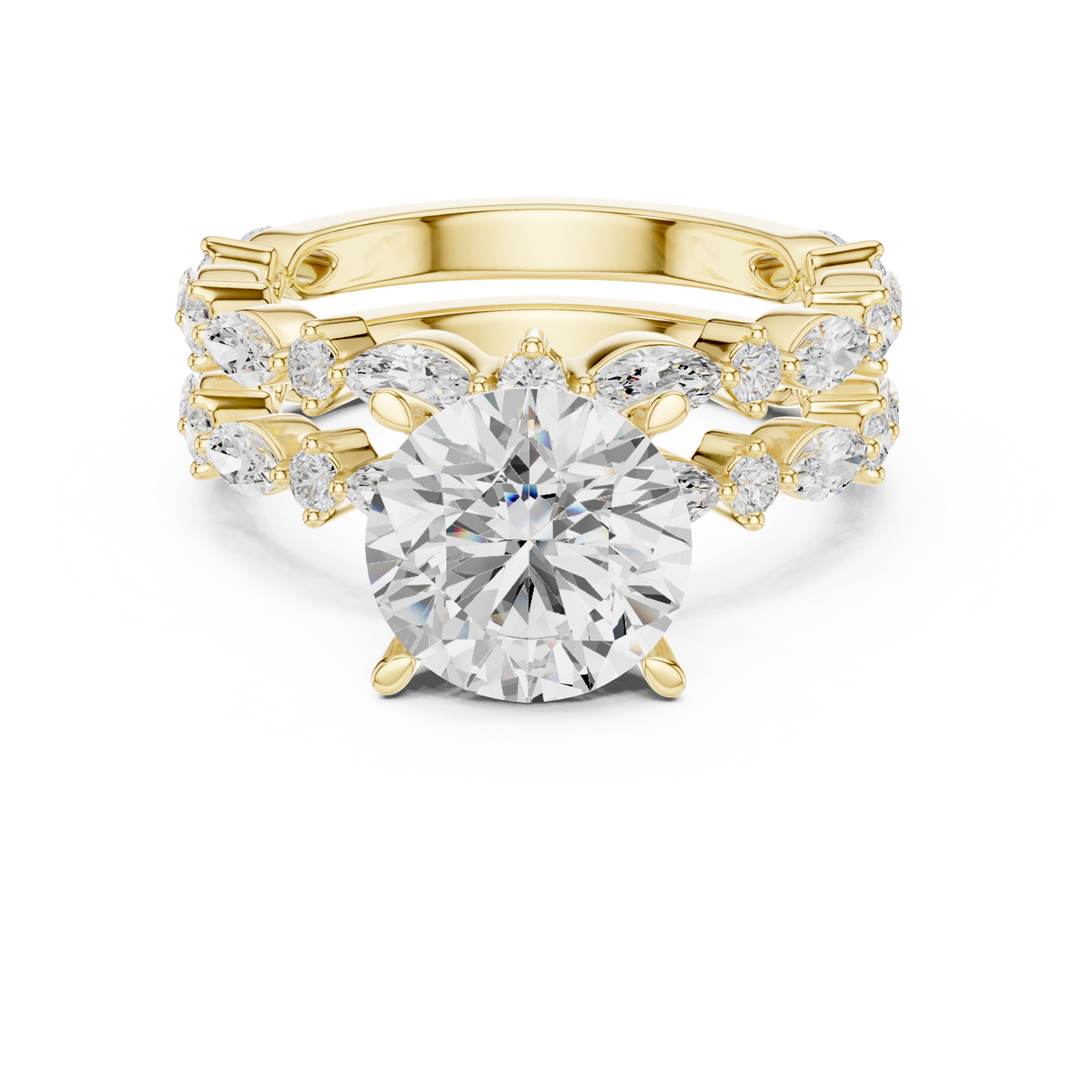 Round Diamond Double Band Marquise Accent Ring Set