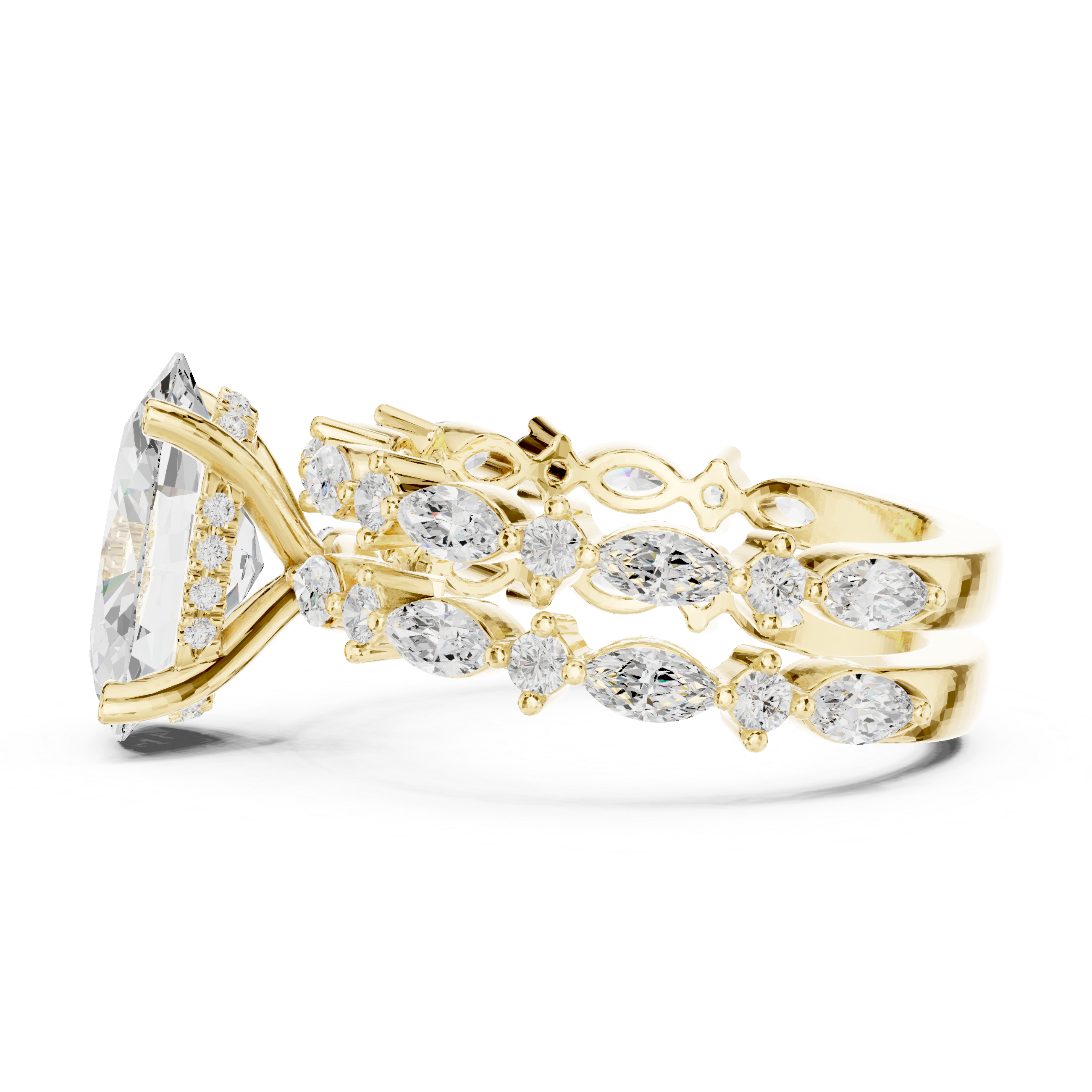 Oval Diamond Double Band Marquise Accent Ring Set