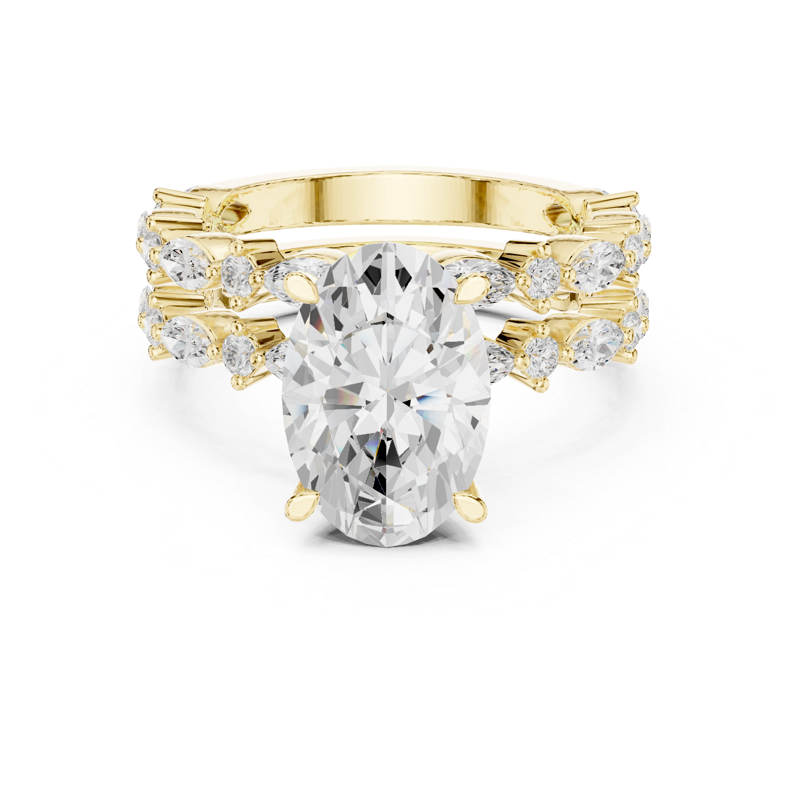 Oval Diamond Double Band Marquise Accent Ring Set