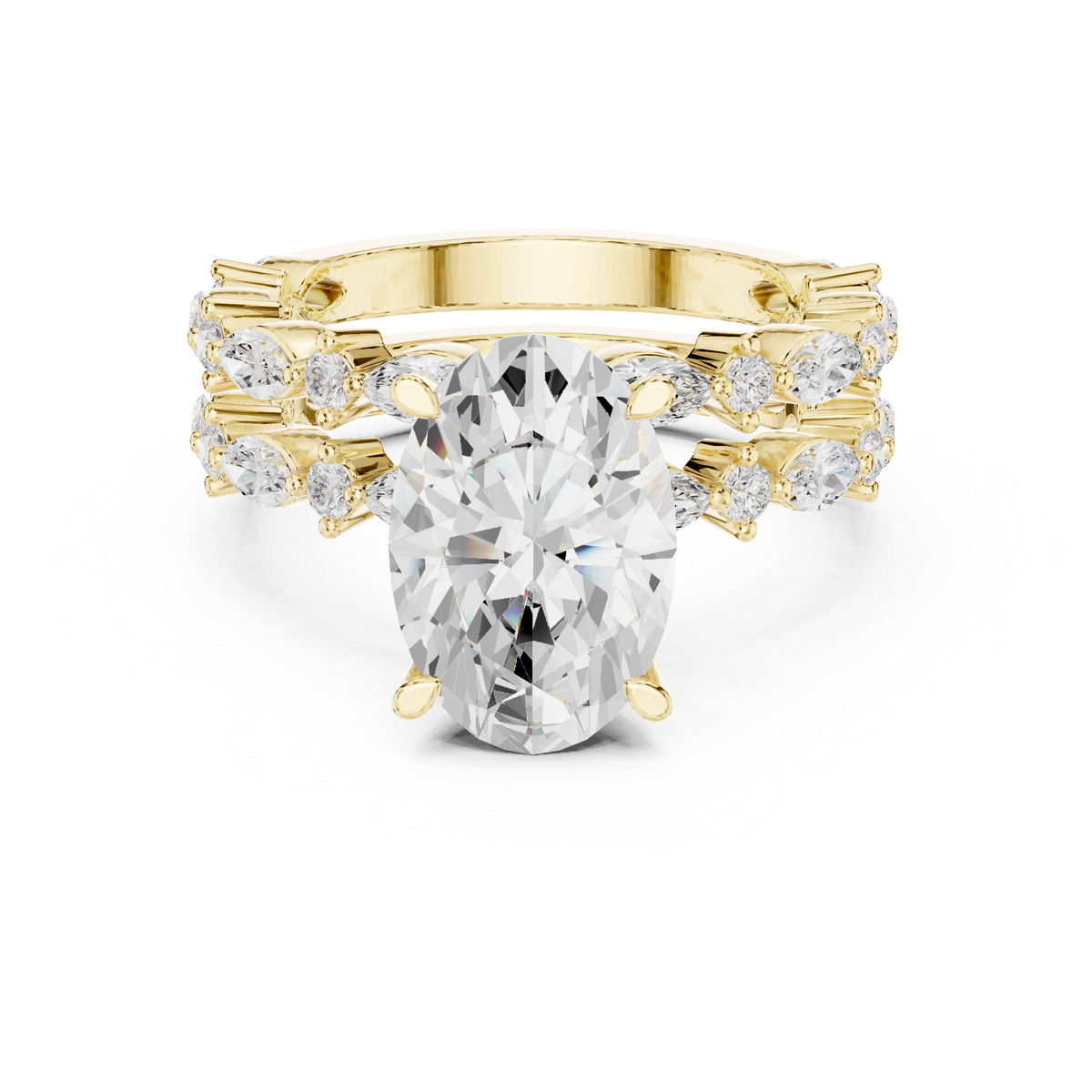 Oval Diamond Double Band Marquise Accent Ring Set
