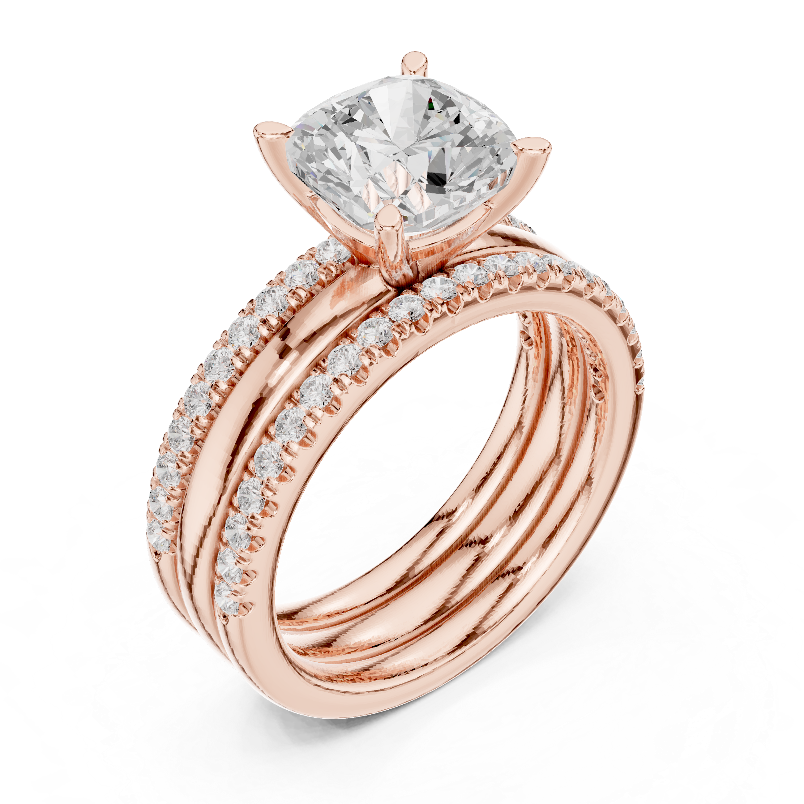 Cushion Cut Diamond Trio Bridal Ring Set