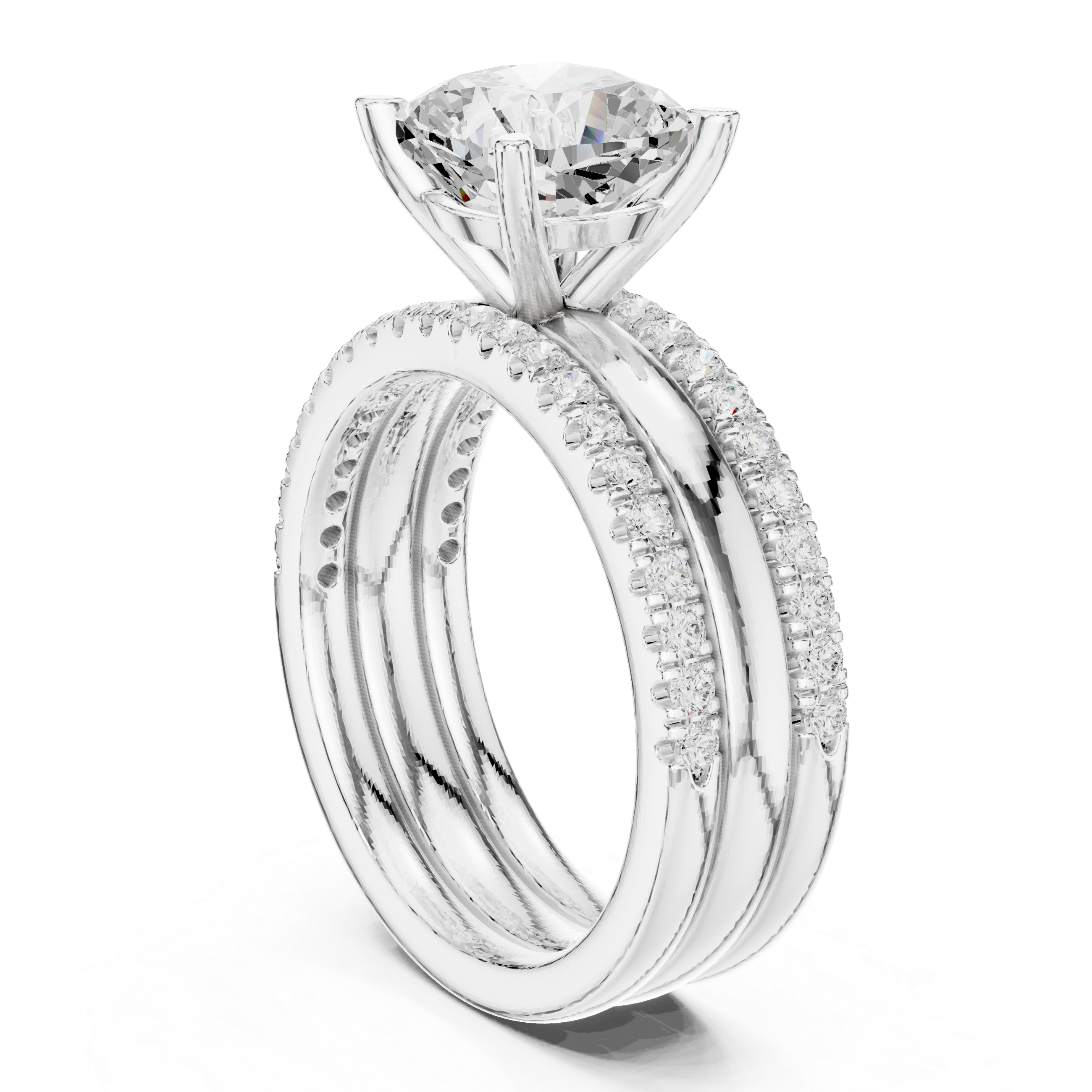 Cushion Cut Diamond Trio Bridal Ring Set