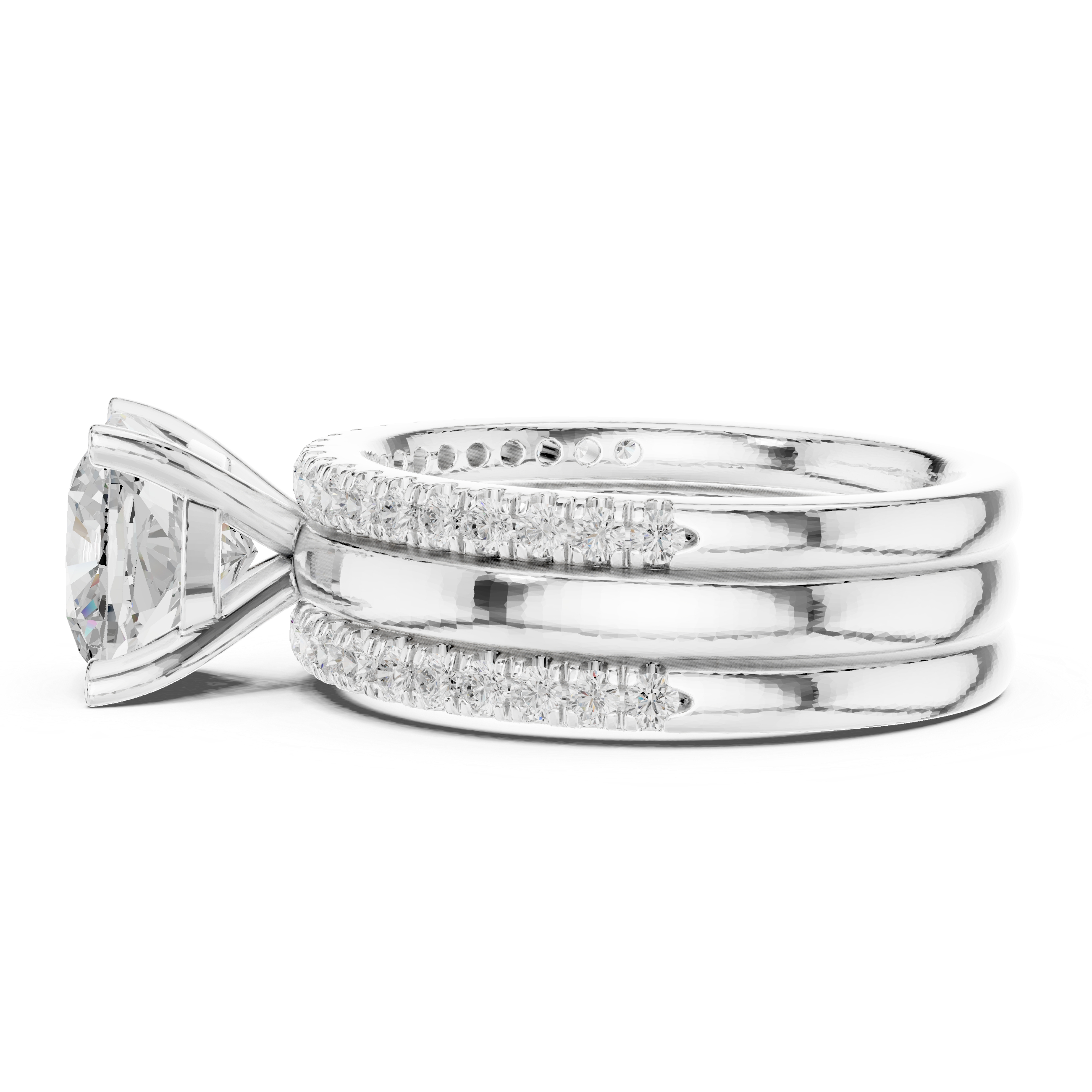 Cushion Cut Diamond Trio Bridal Ring Set