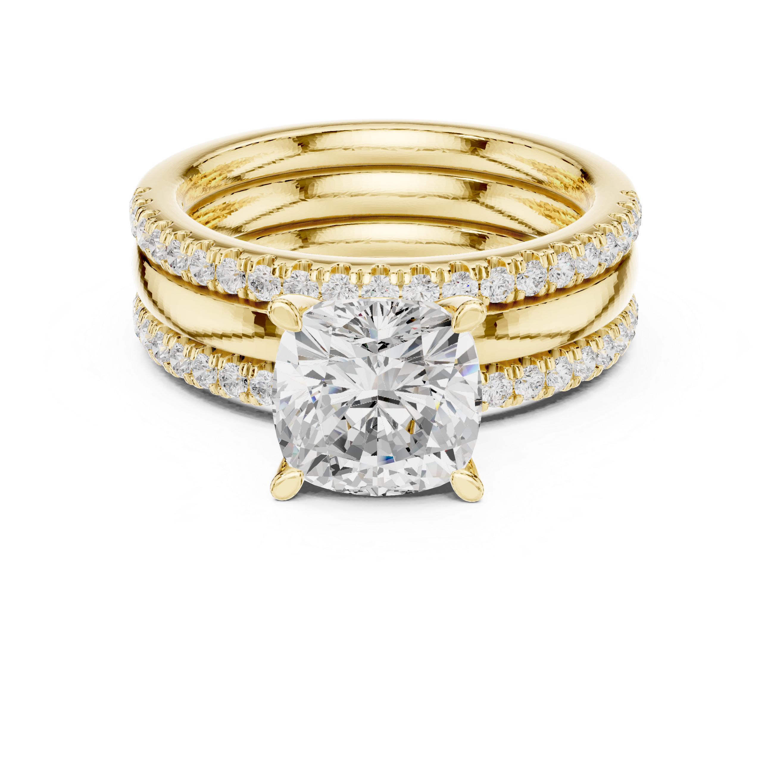 Cushion Cut Diamond Trio Bridal Ring Set