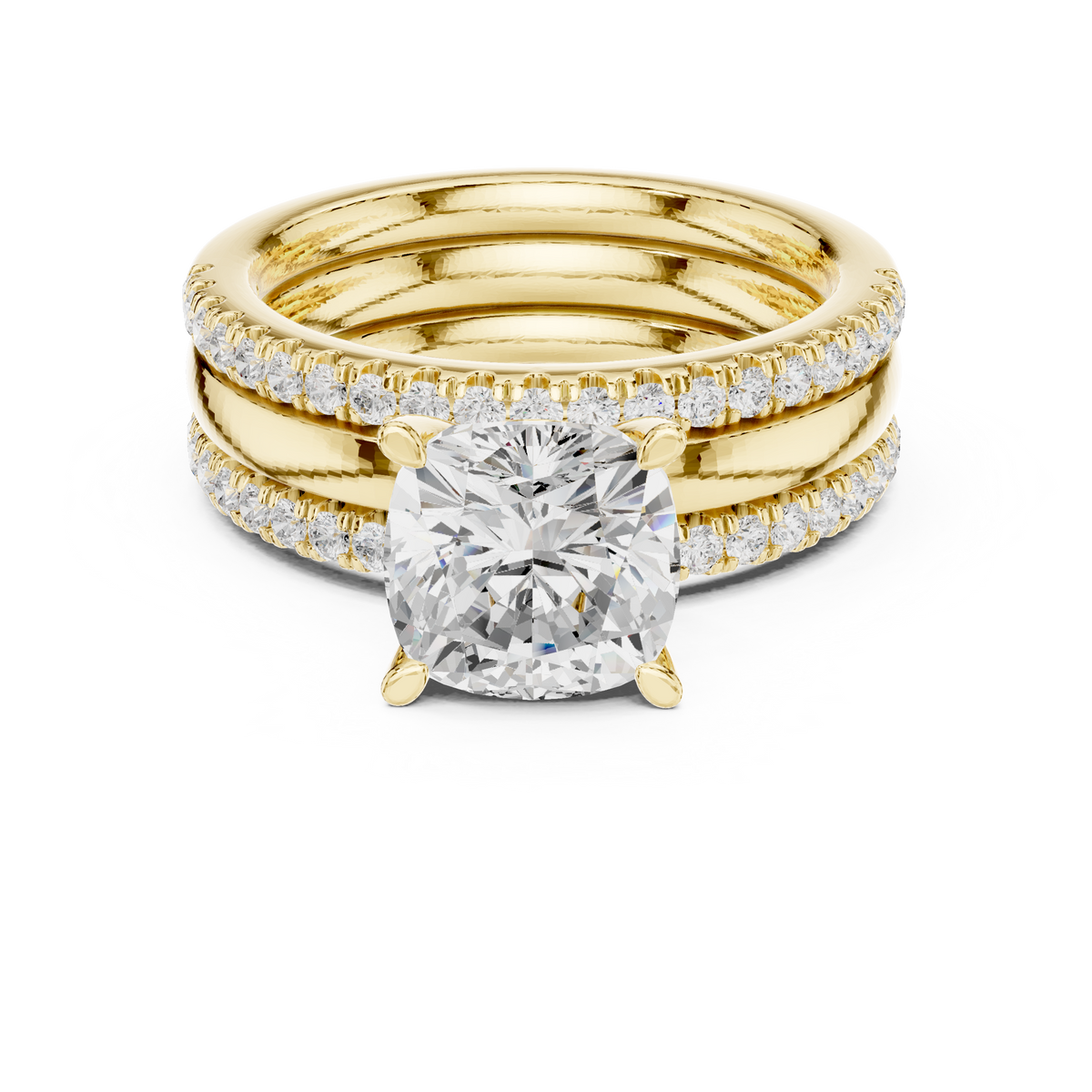 Cushion Cut Diamond Trio Bridal Ring Set