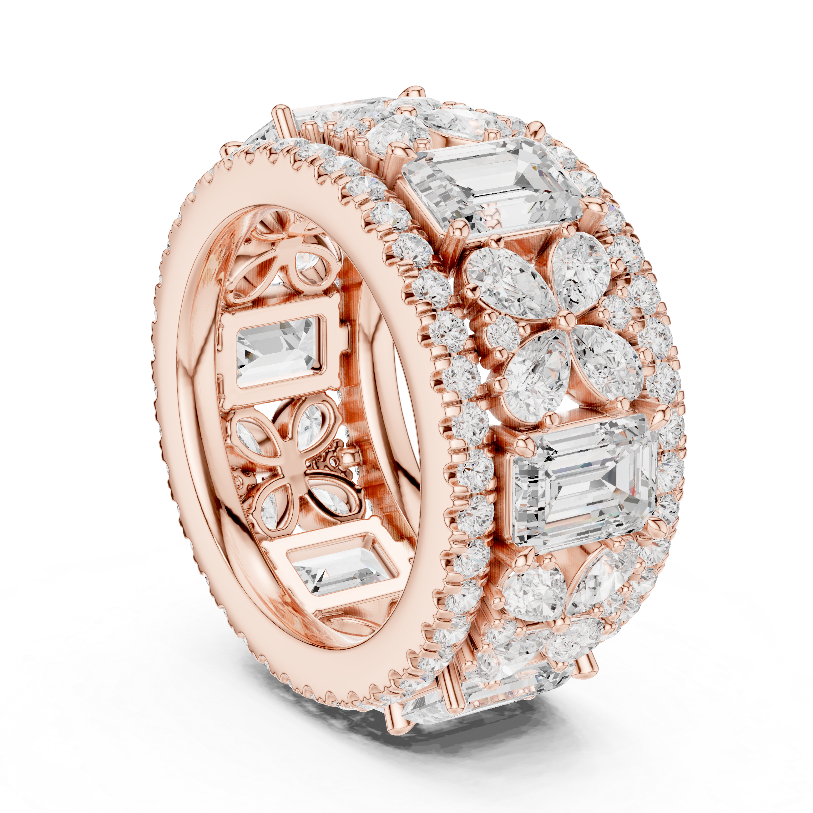 Mixed Cut Lab Diamond Butterfly and Emerald Eternity Band