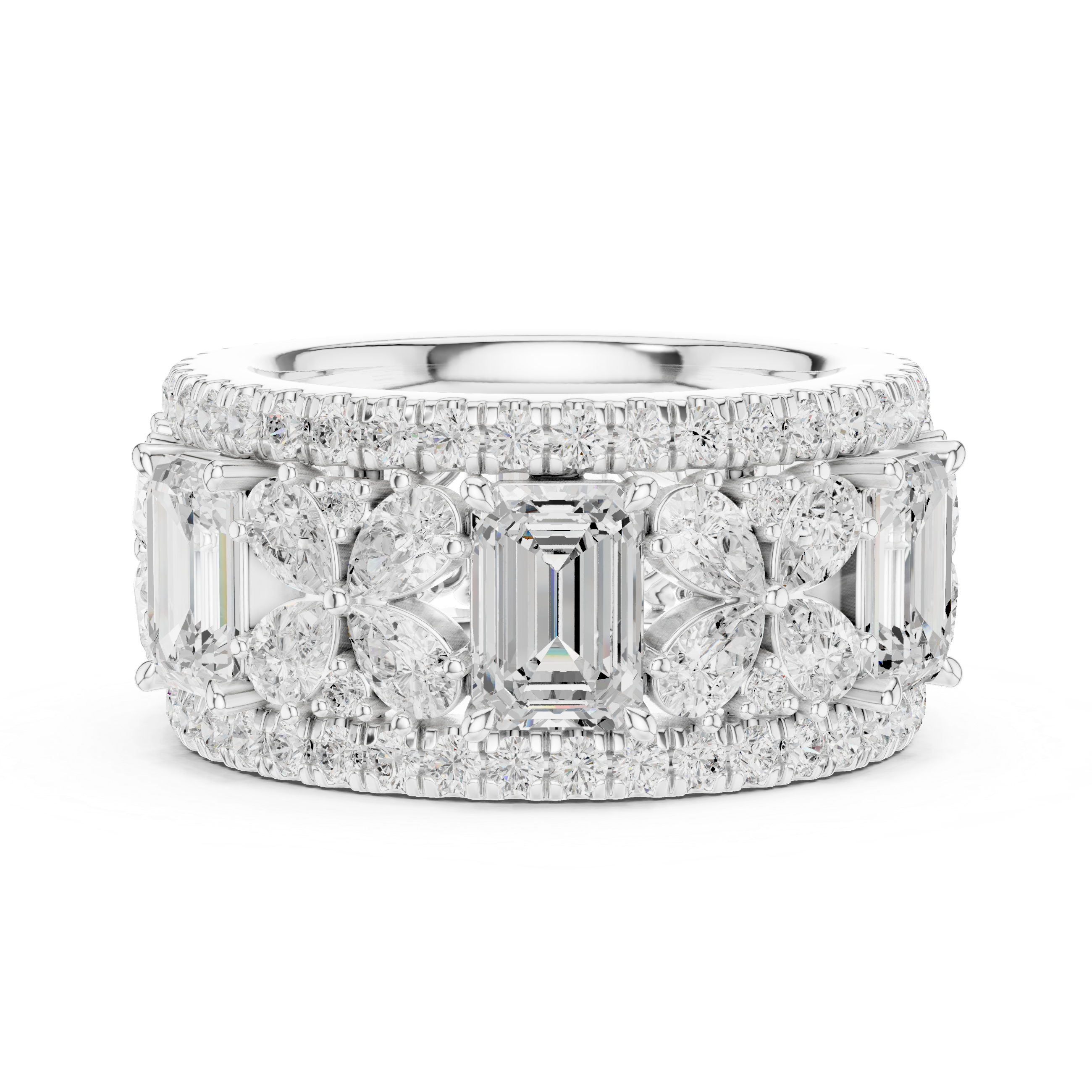 Mixed Cut Lab Diamond Butterfly and Emerald Eternity Band