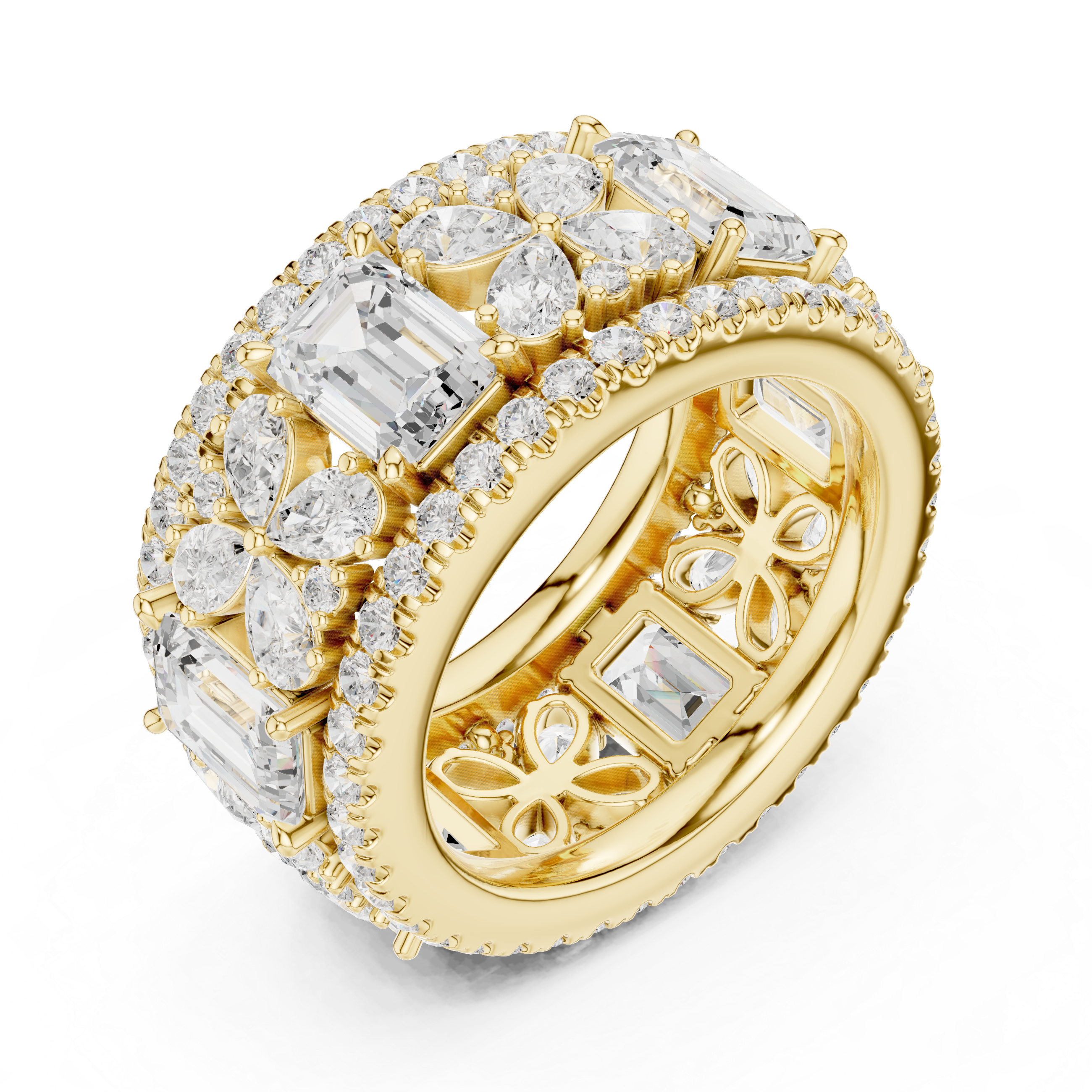 Mixed Cut Lab Diamond Butterfly and Emerald Eternity Band