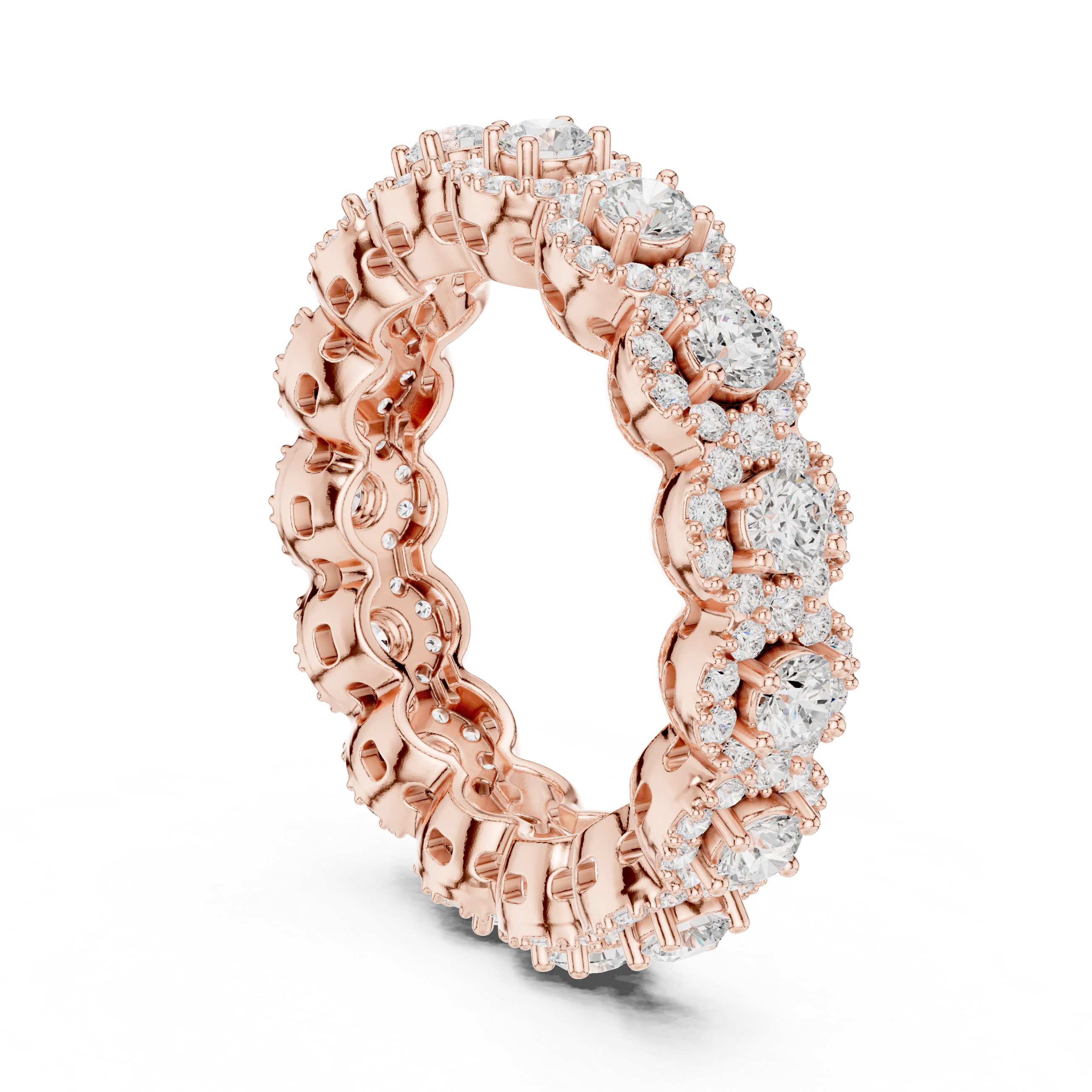 Round Diamond Halo Scalloped Eternity Band