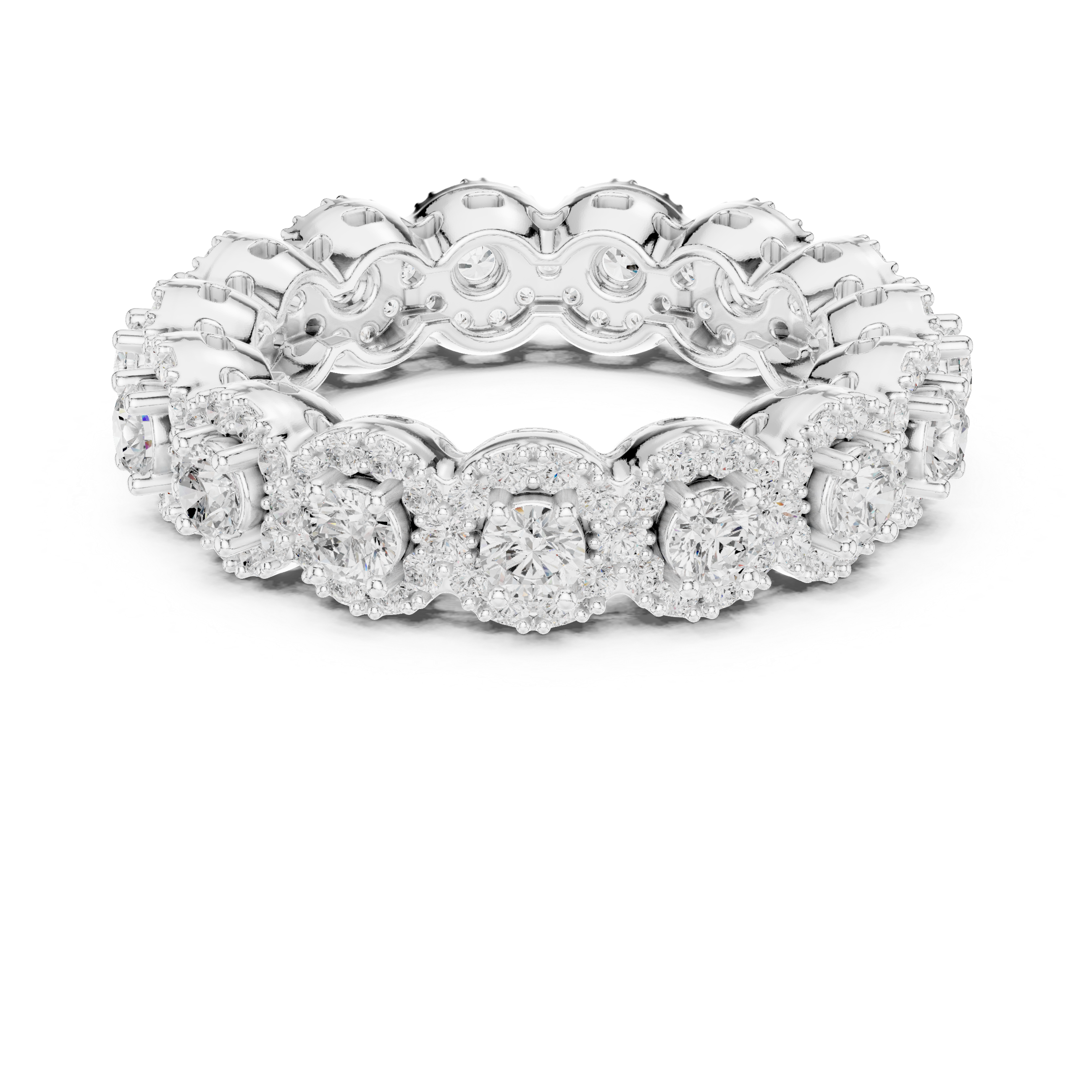 Round Diamond Halo Scalloped Eternity Band