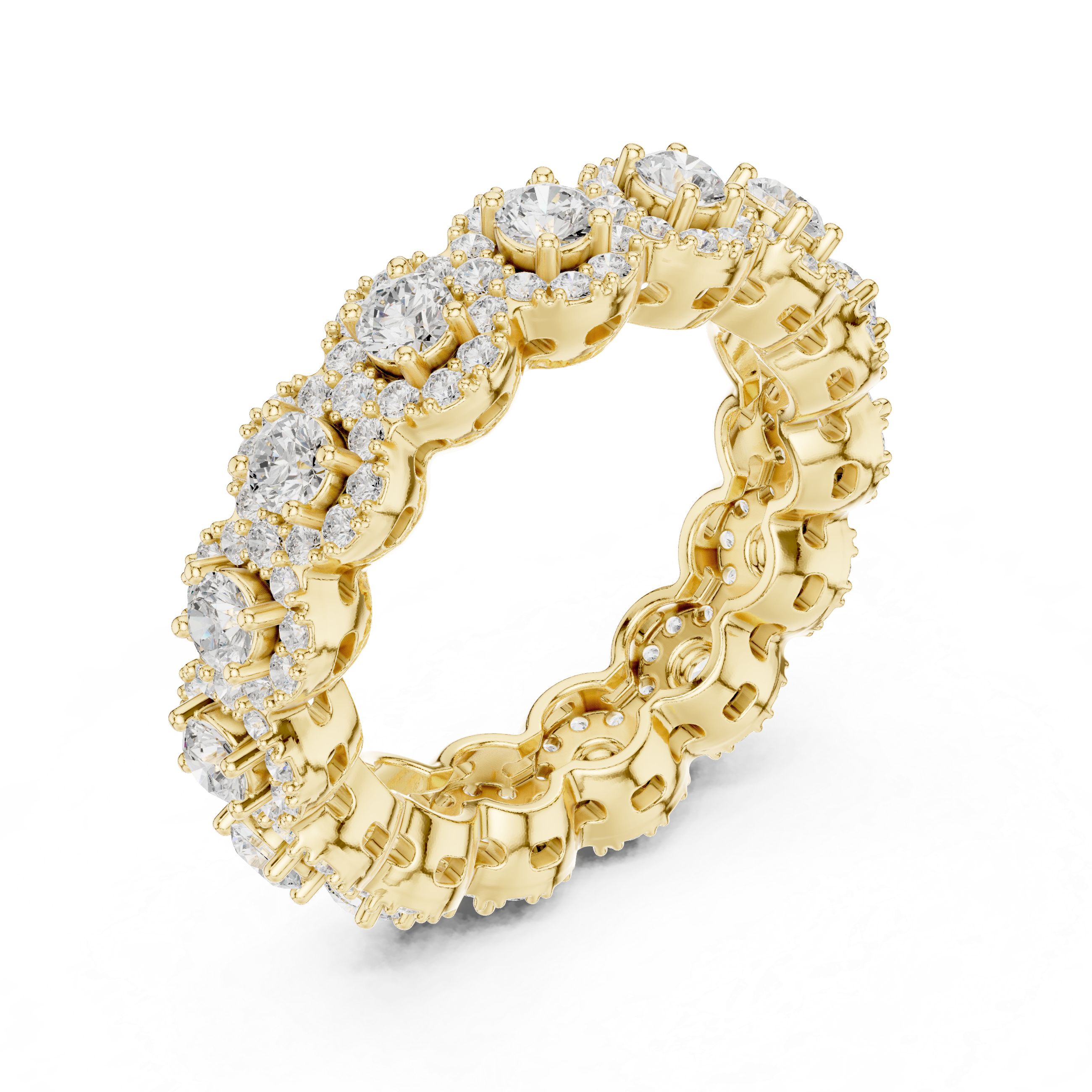 Round Diamond Halo Scalloped Eternity Band