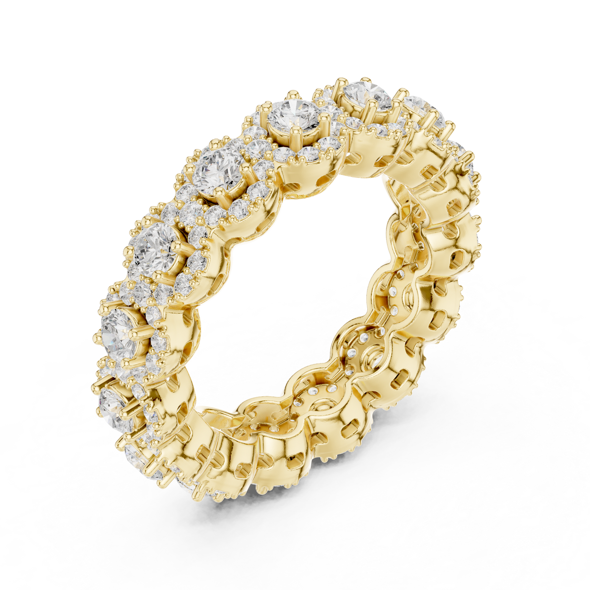 Round Diamond Halo Scalloped Eternity Band
