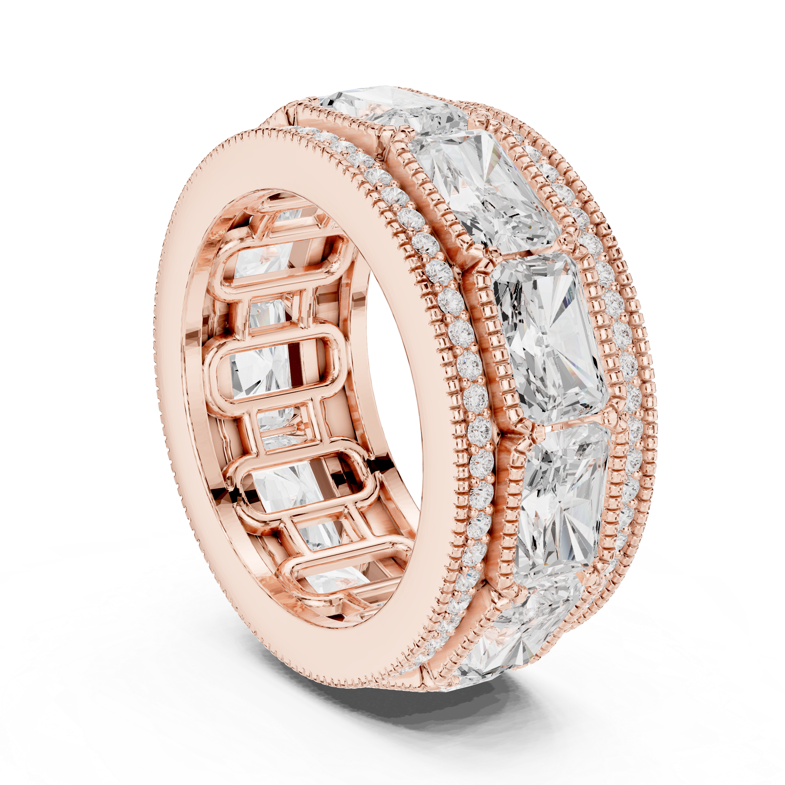 Radiant Diamond Milgrain Double Pave Eternity Band