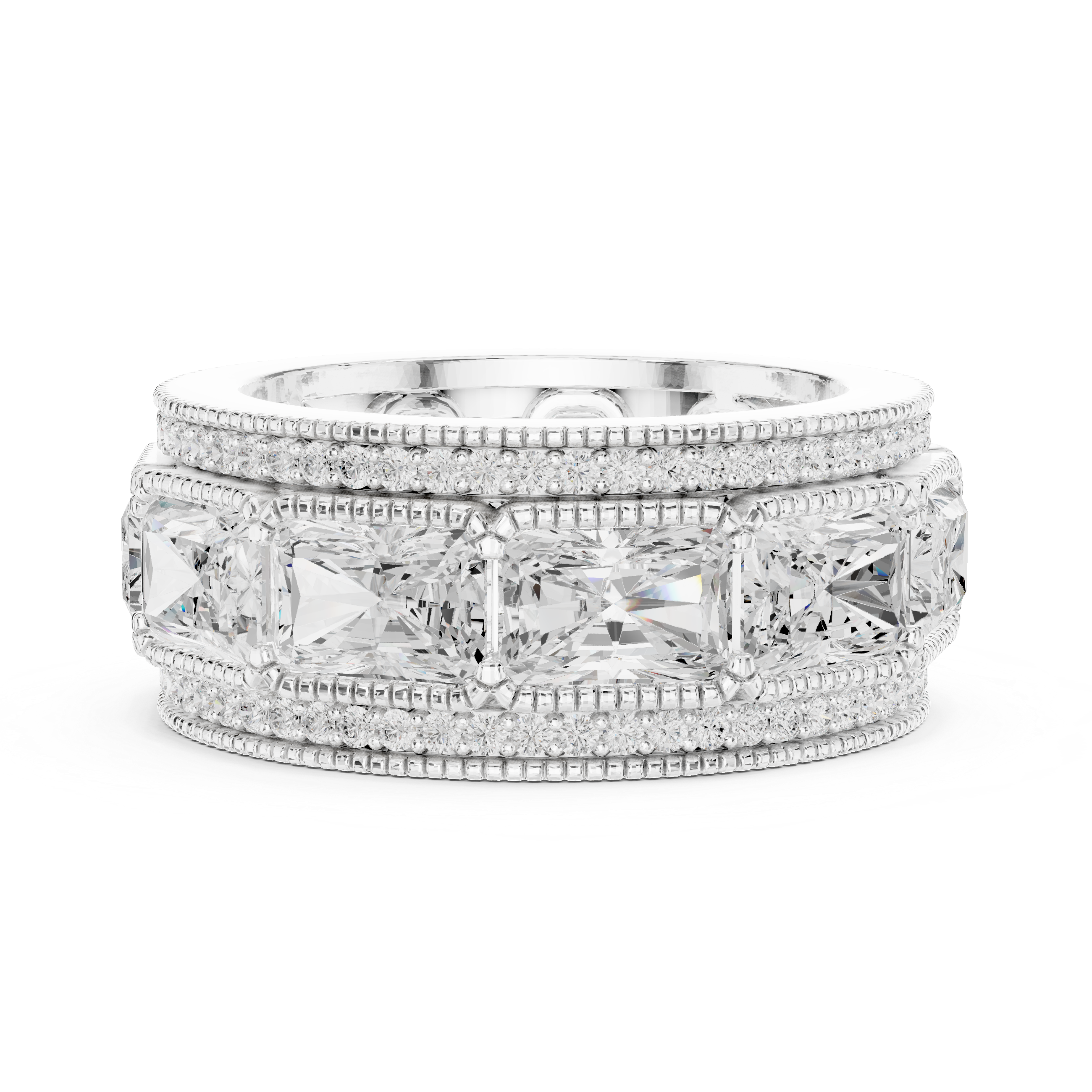 Radiant Diamond Milgrain Double Pave Eternity Band