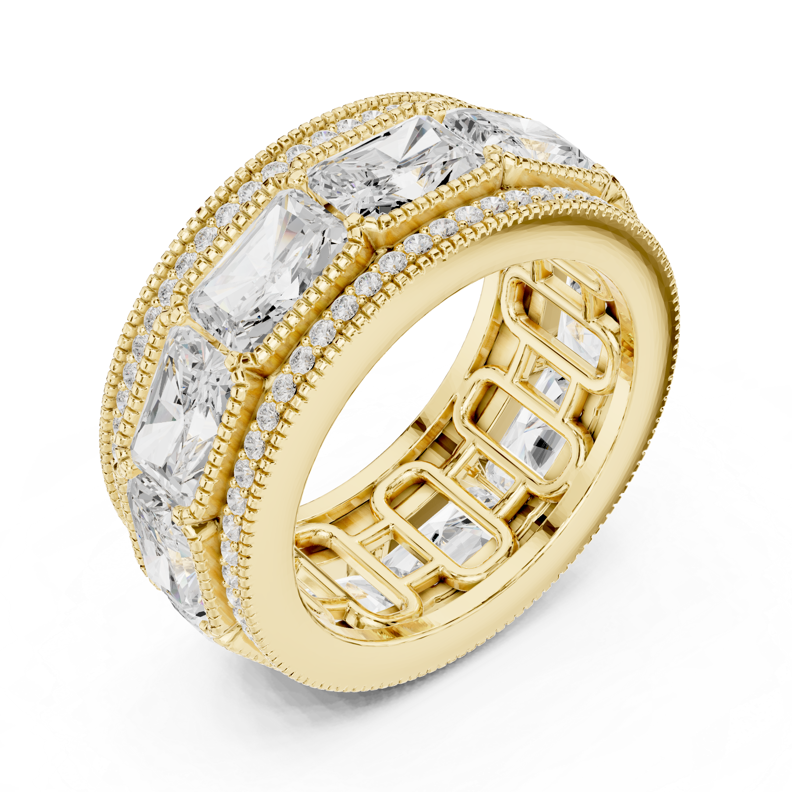 Radiant Diamond Milgrain Double Pave Eternity Band