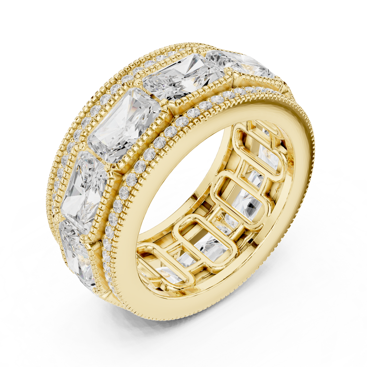 Radiant Diamond Milgrain Double Pave Eternity Band