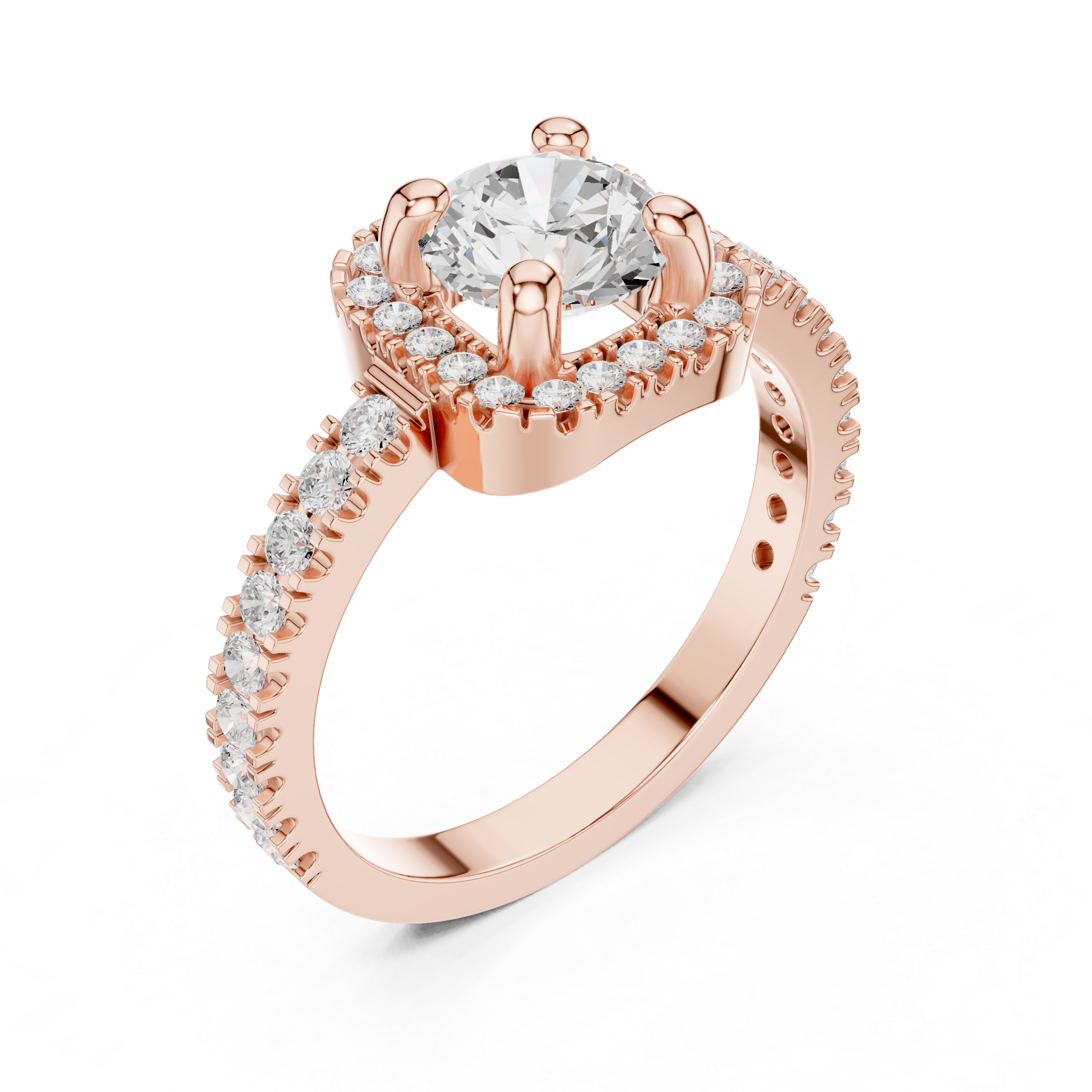 Round Diamond Pave Halo Engagement Ring