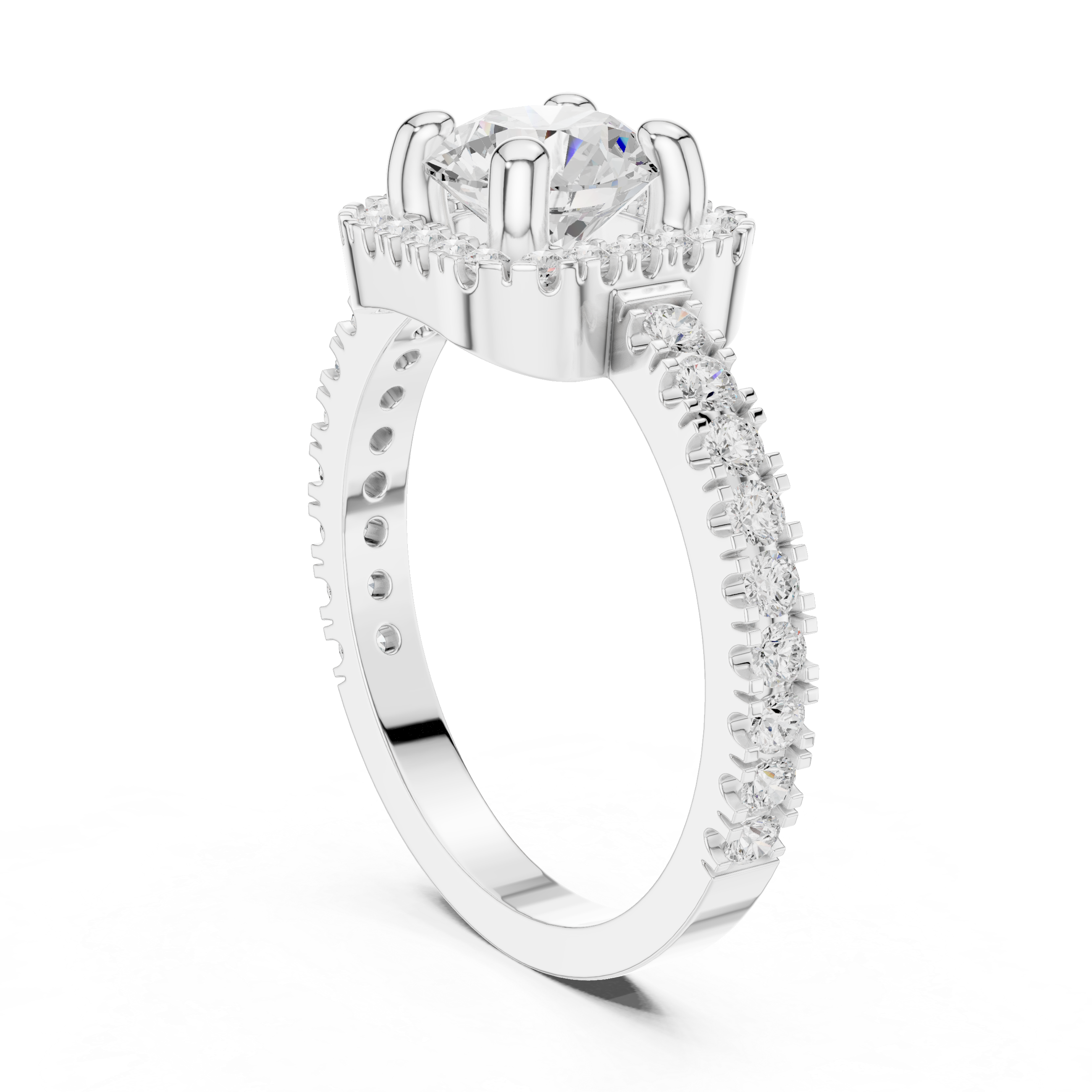 Round Diamond Pave Halo Engagement Ring