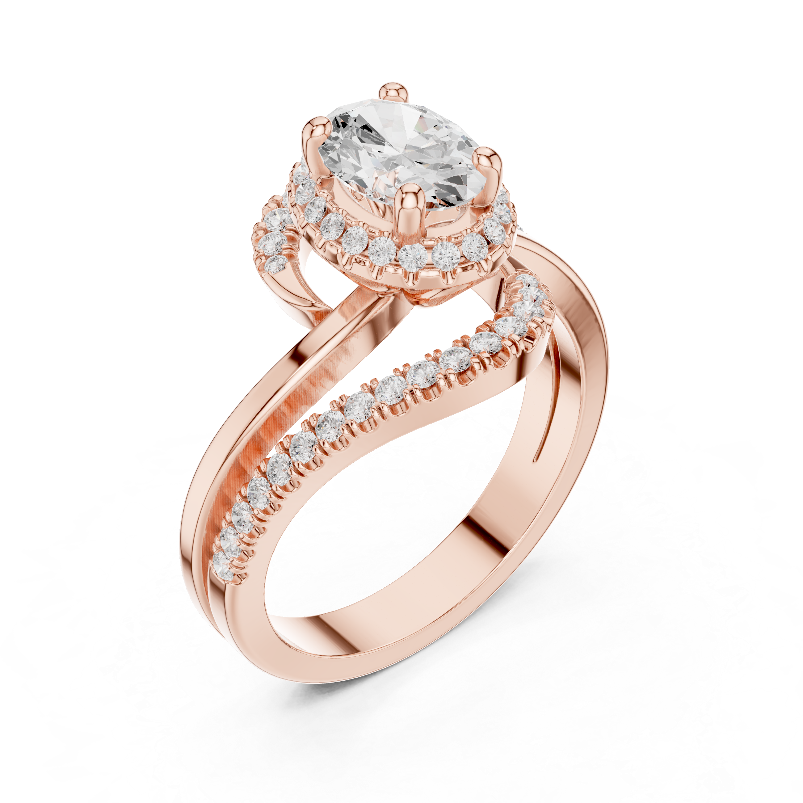 Oval Diamond Bypass Halo Ring