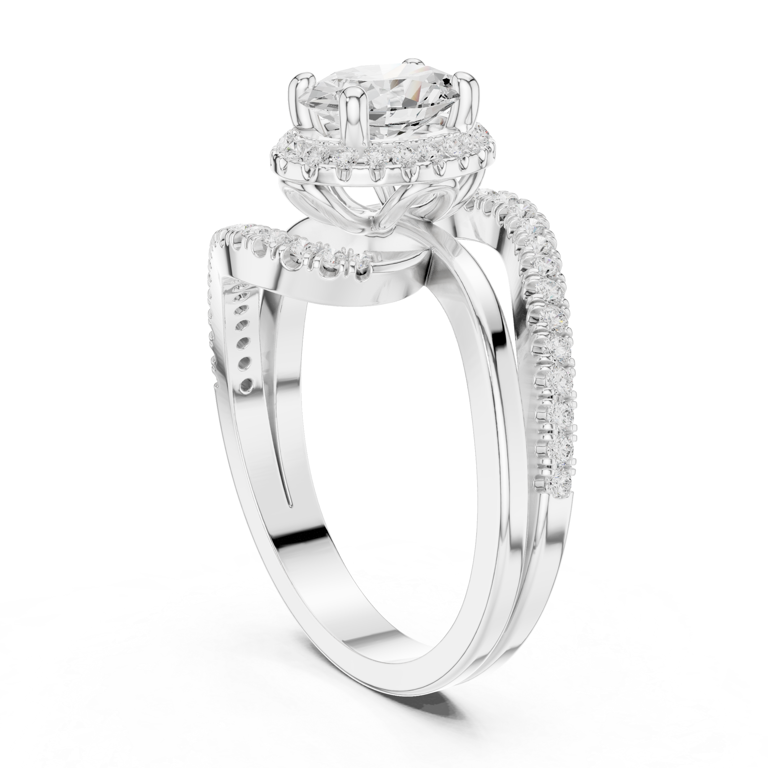 Oval Diamond Bypass Halo Ring