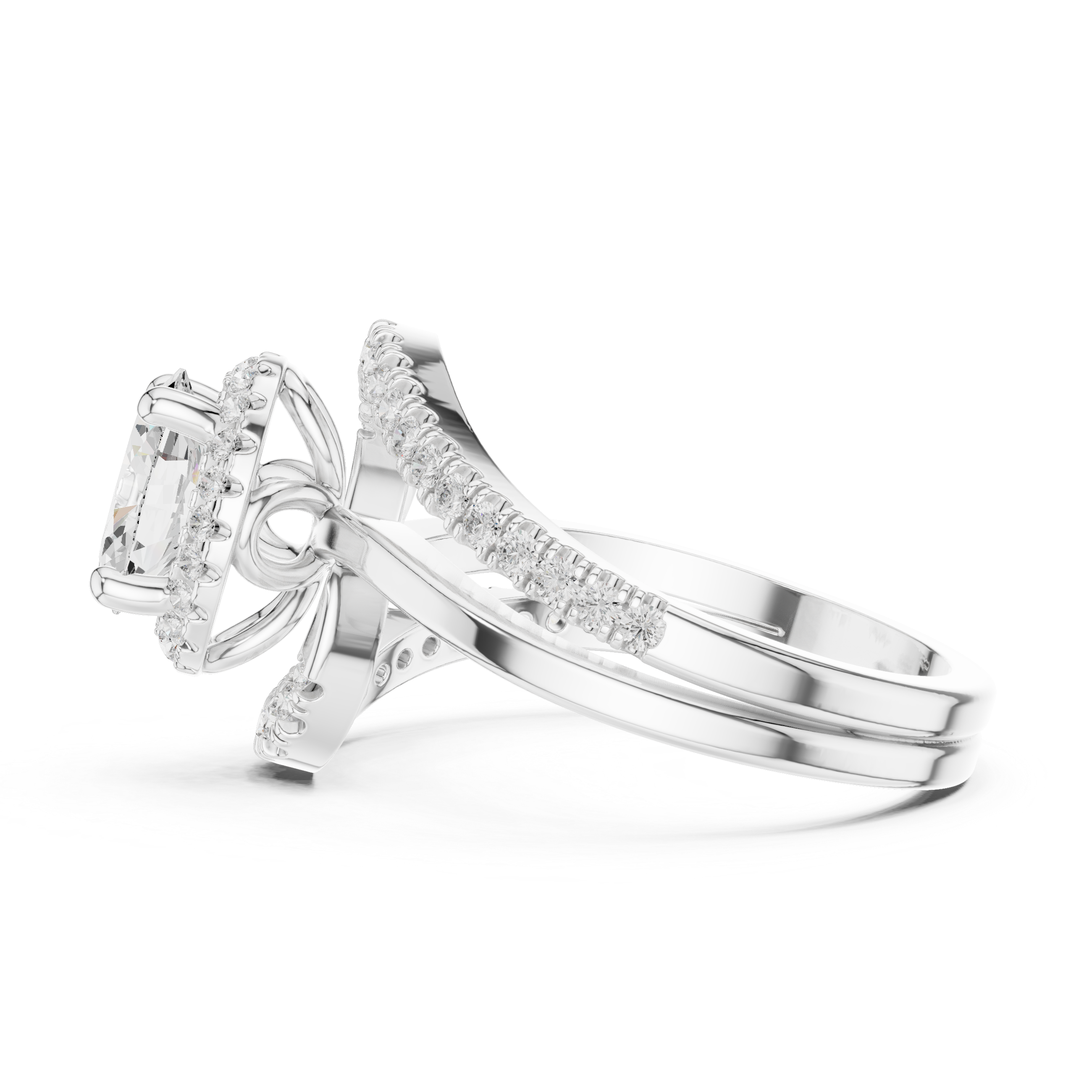 Oval Diamond Bypass Halo Ring