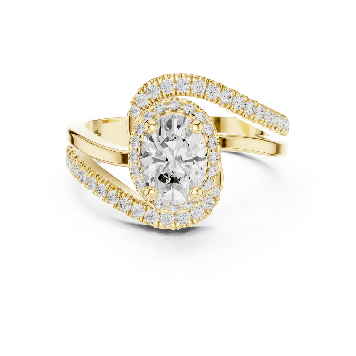 Oval Diamond Bypass Halo Ring