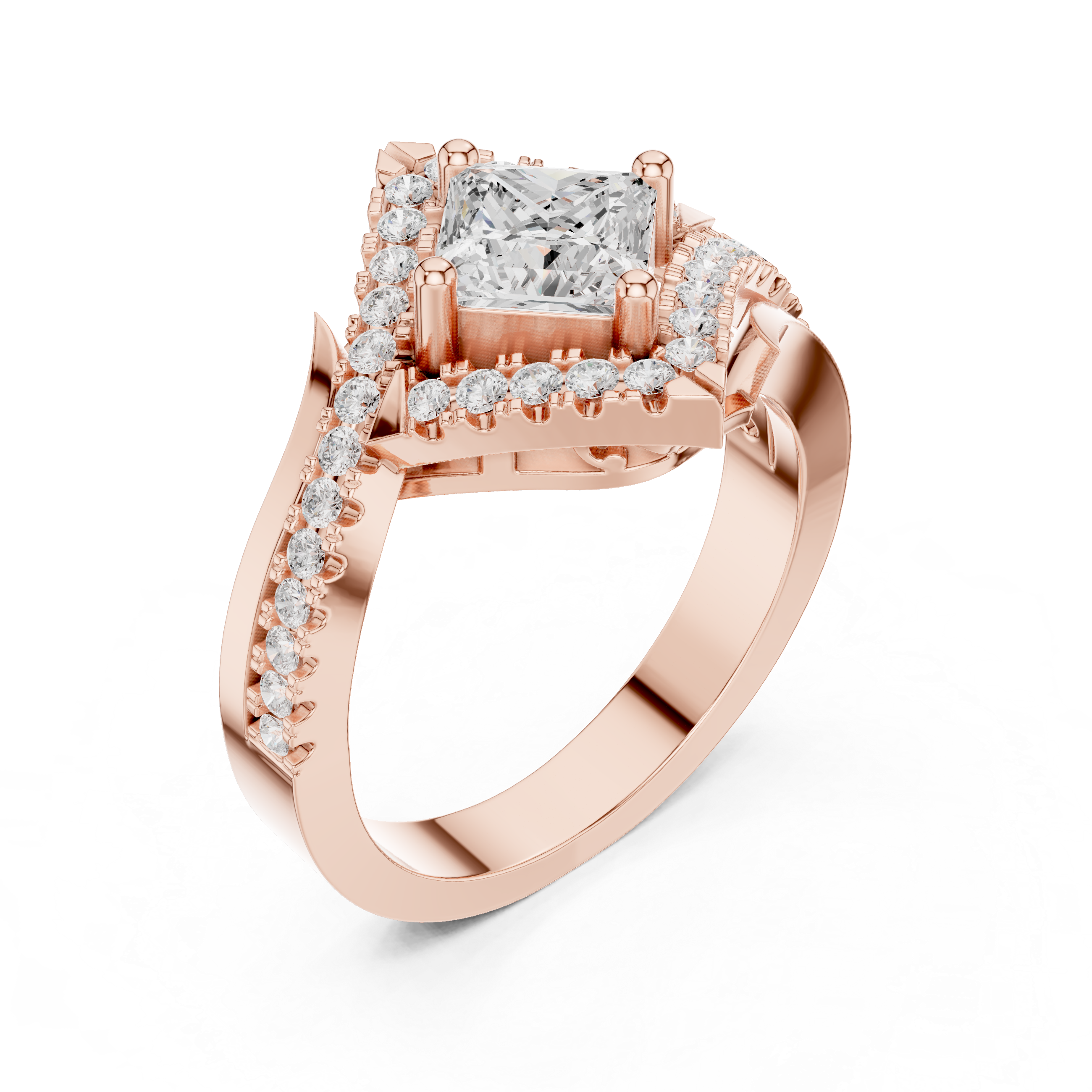 Princess Diamond Halo With Bypass Shank Ring