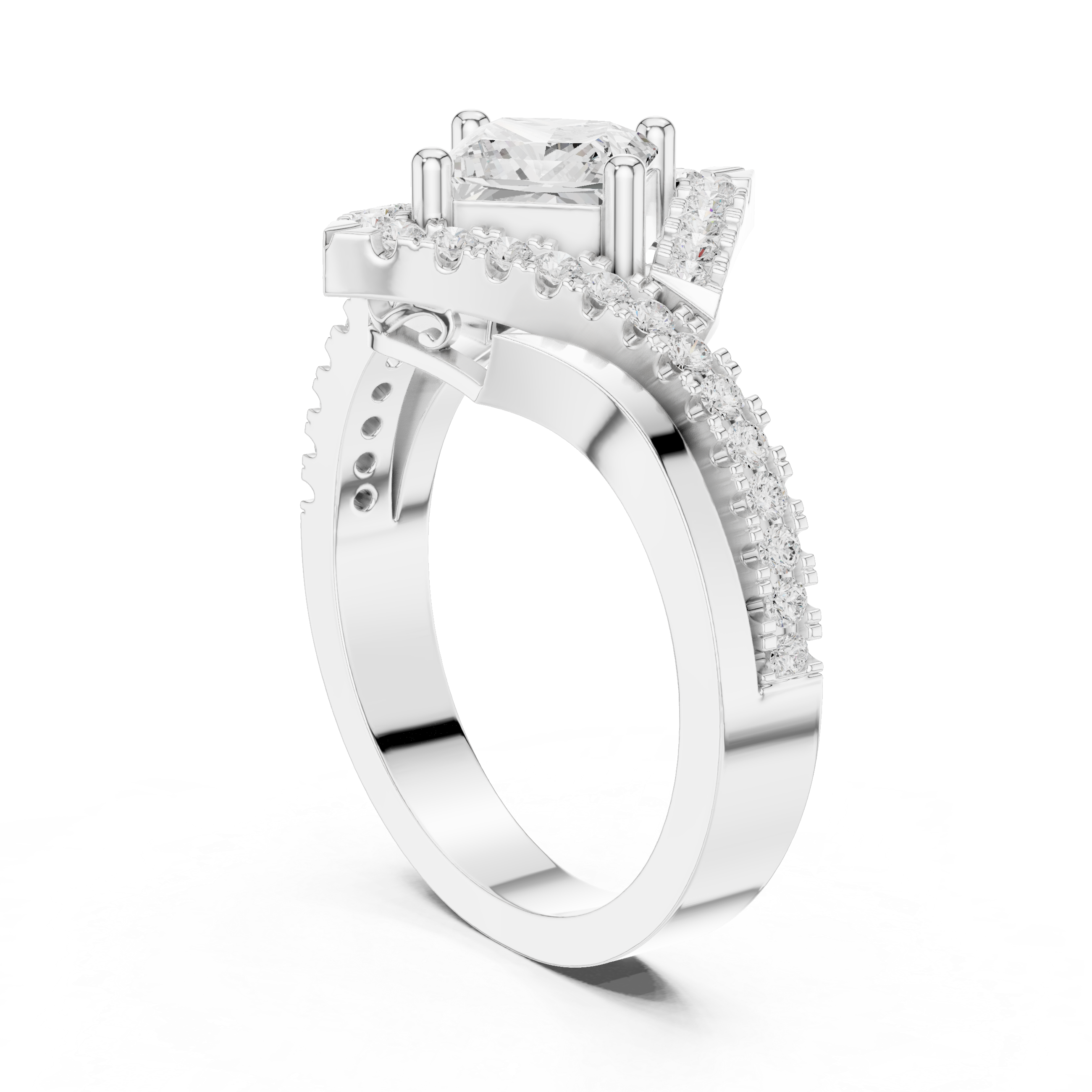 Princess Diamond Halo With Bypass Shank Ring
