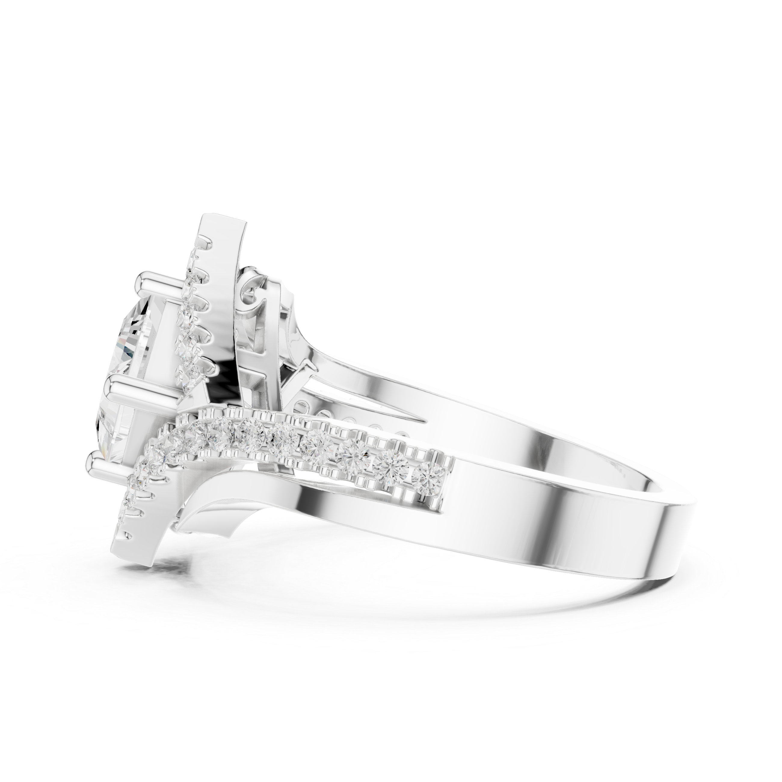 Princess Diamond Halo With Bypass Shank Ring