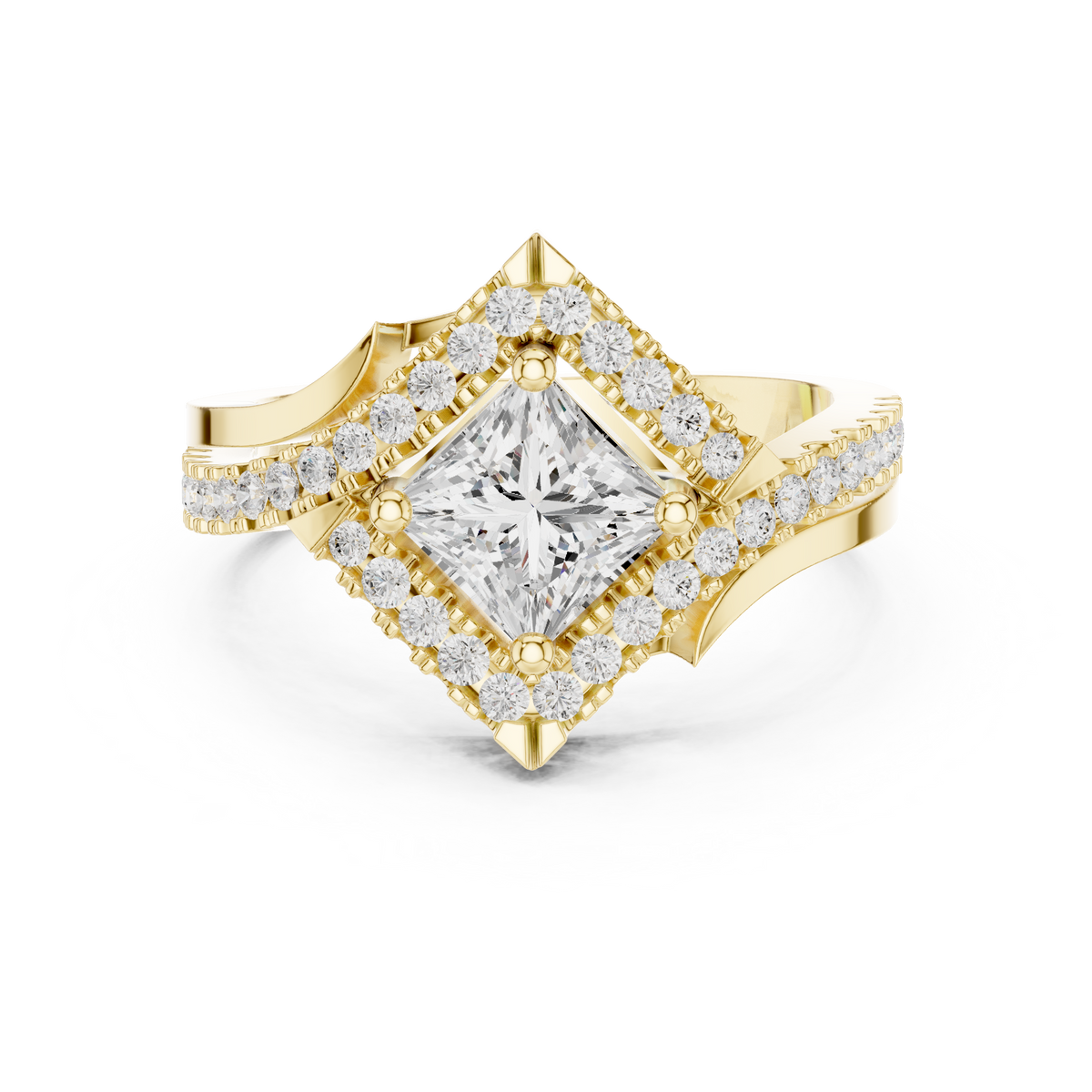 Princess Diamond Halo With Bypass Shank Ring