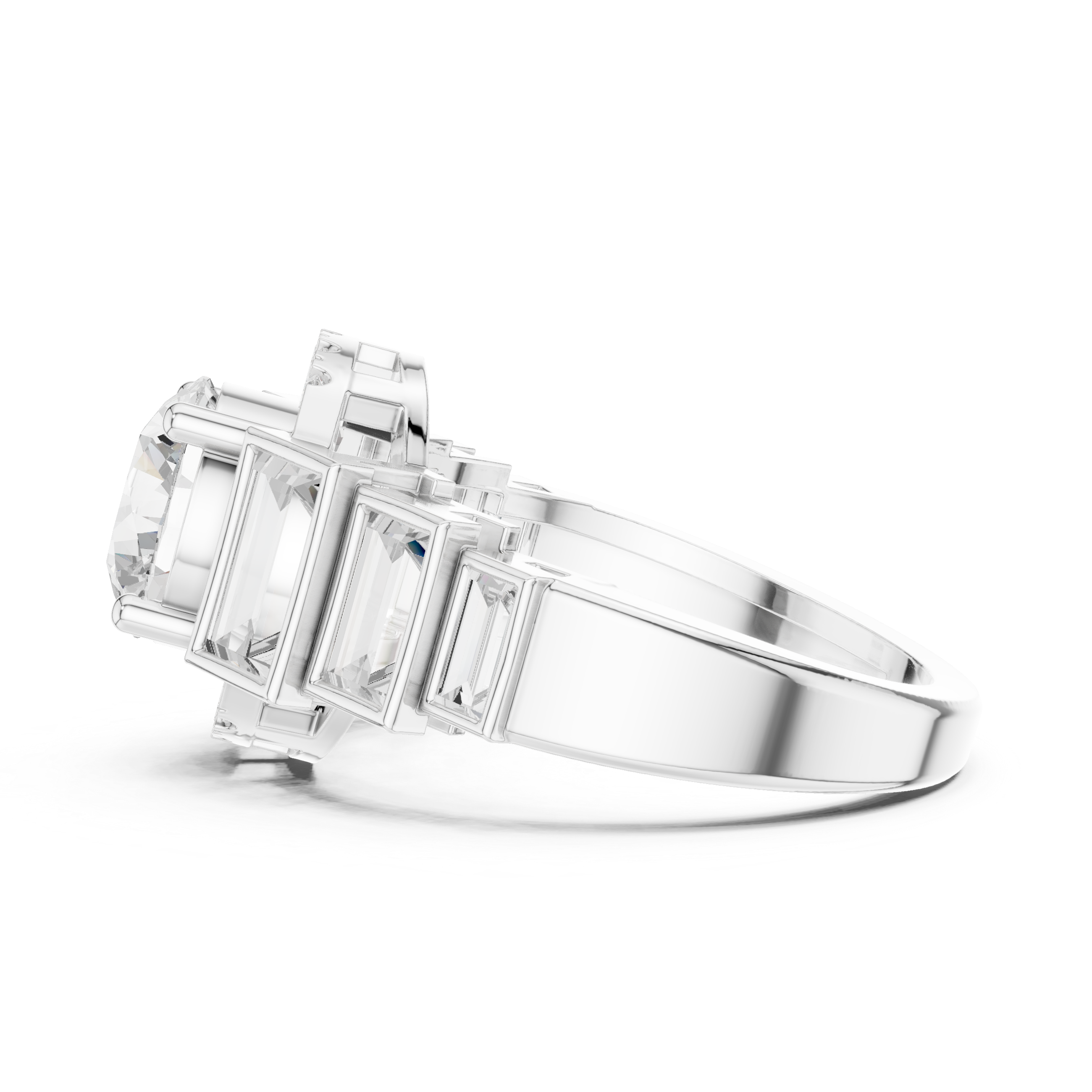 Round Diamond With Side Baguette Wedding Ring